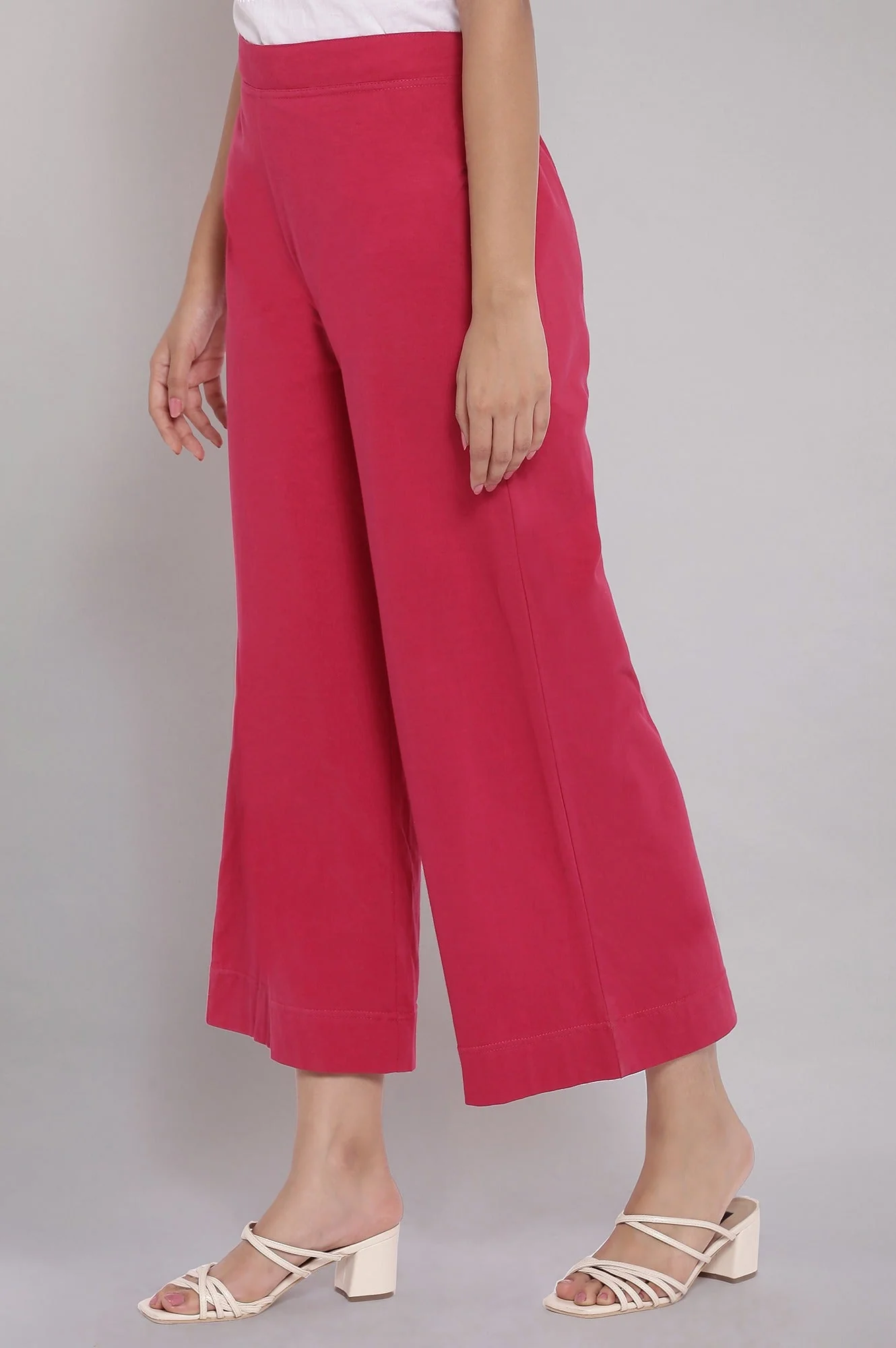 Elleven Women's Red Solid Straight Fit Cotton Palazzo With Elasticated Waist - Image 3