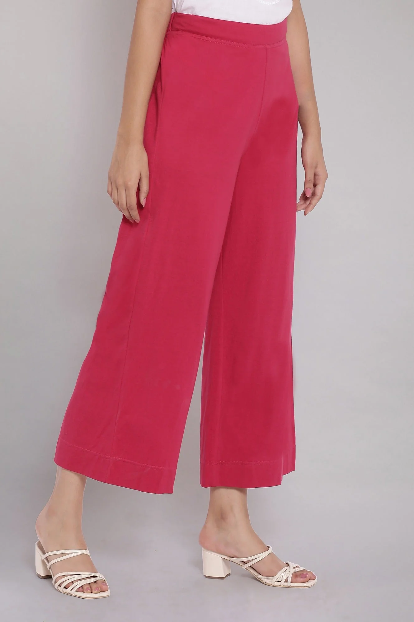 Elleven Women's Red Solid Straight Fit Cotton Palazzo With Elasticated Waist - Image 4