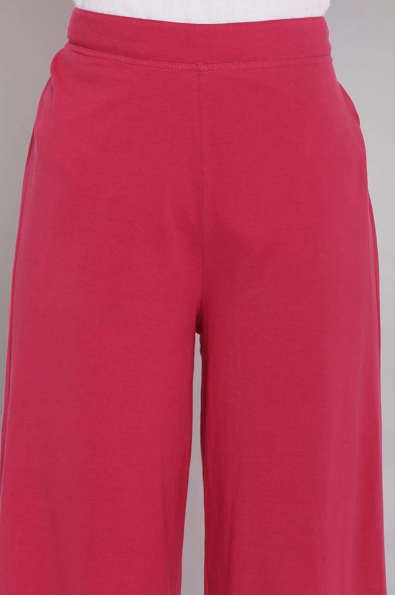 Elleven Women's Red Solid Straight Fit Cotton Palazzo With Elasticated Waist - Image 6