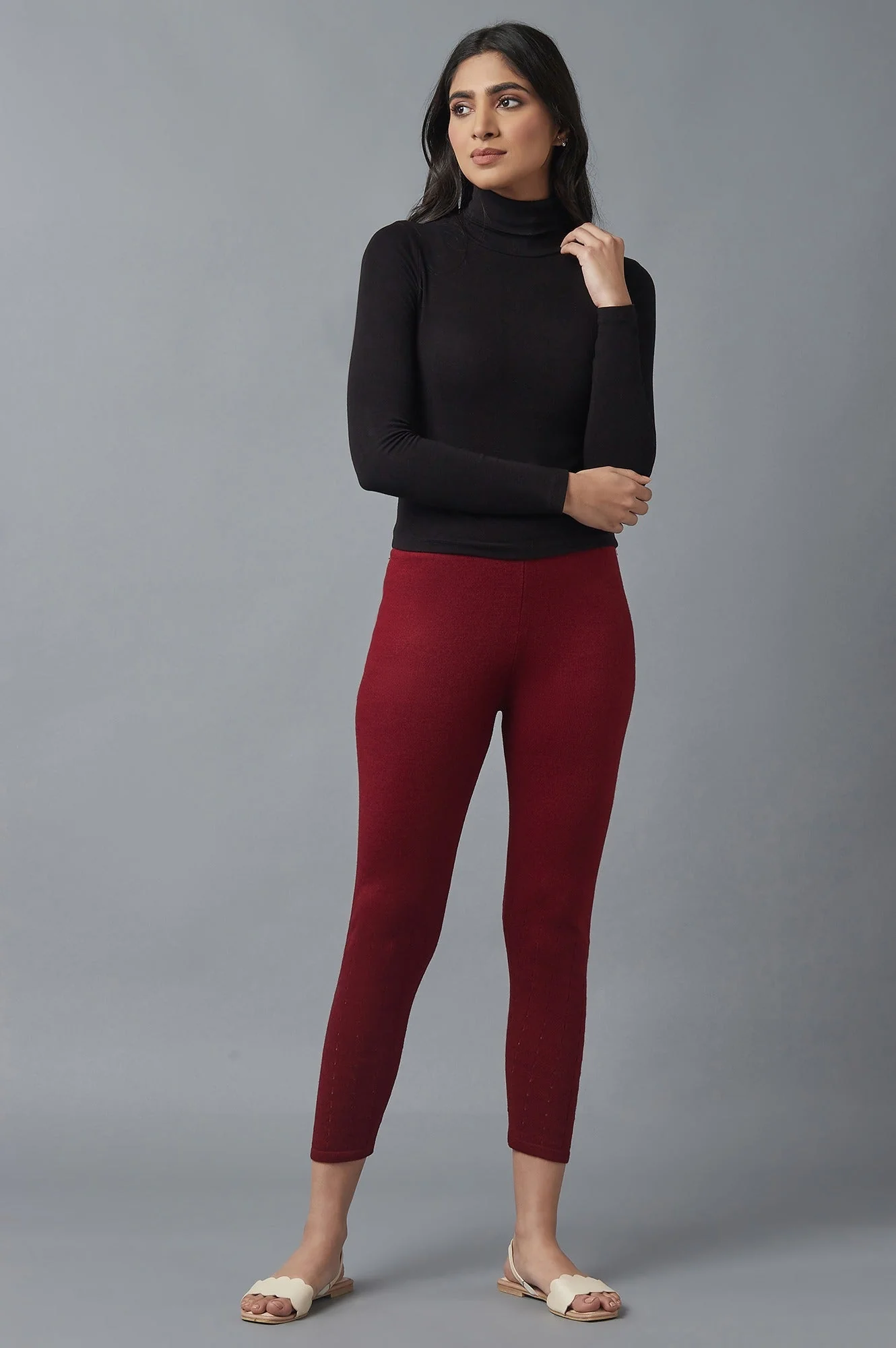 Elleven Women's Red Pointelle Skinny Fit Tights With Elasticated Waist - Image 5