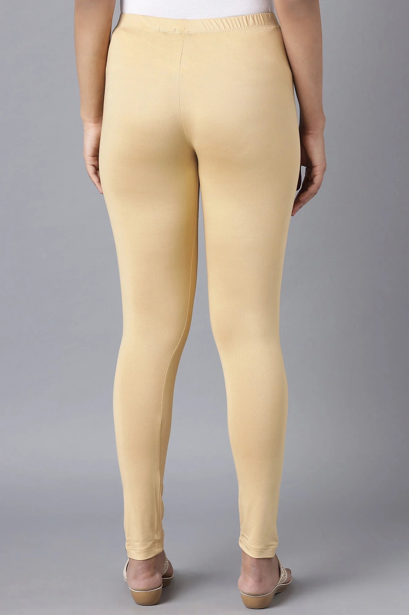 Elleven Women's Gold Solid Skinny Fit Tights With Elasticated Waist - Image 2