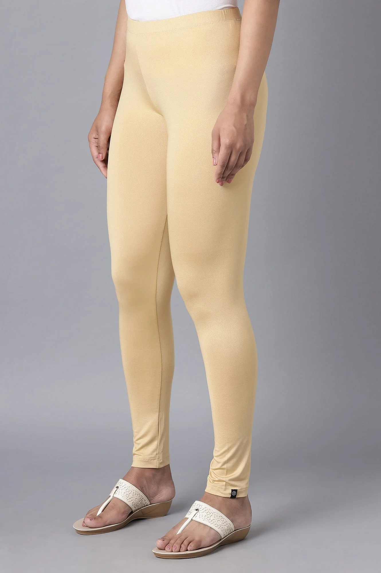 Elleven Women's Gold Solid Skinny Fit Tights With Elasticated Waist - Image 3