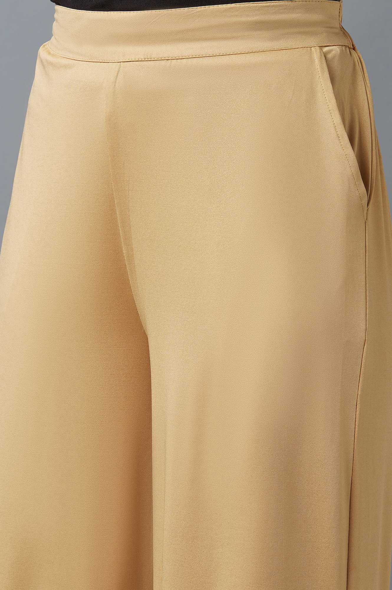 Elleven Women's Gold Solid Straight Fit Cotton Palazzo With Side Pockets - Image 6