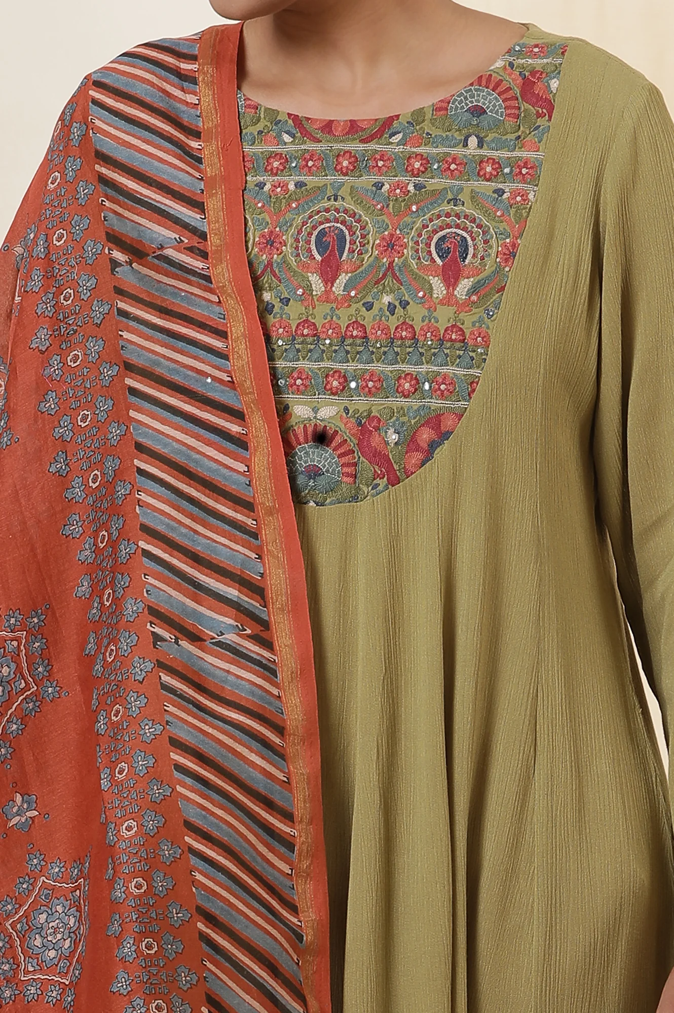 Rust Block Printed Drape In Chanderi - Image 4