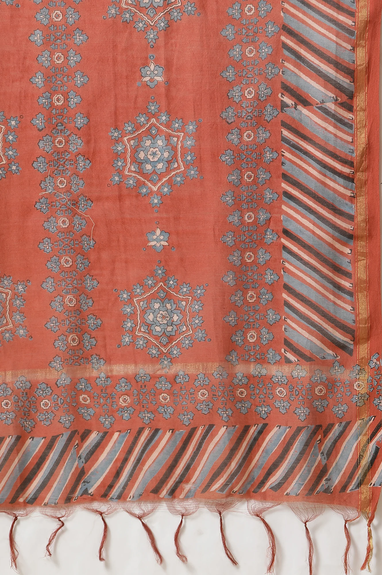 Rust Block Printed Drape In Chanderi - Image 5