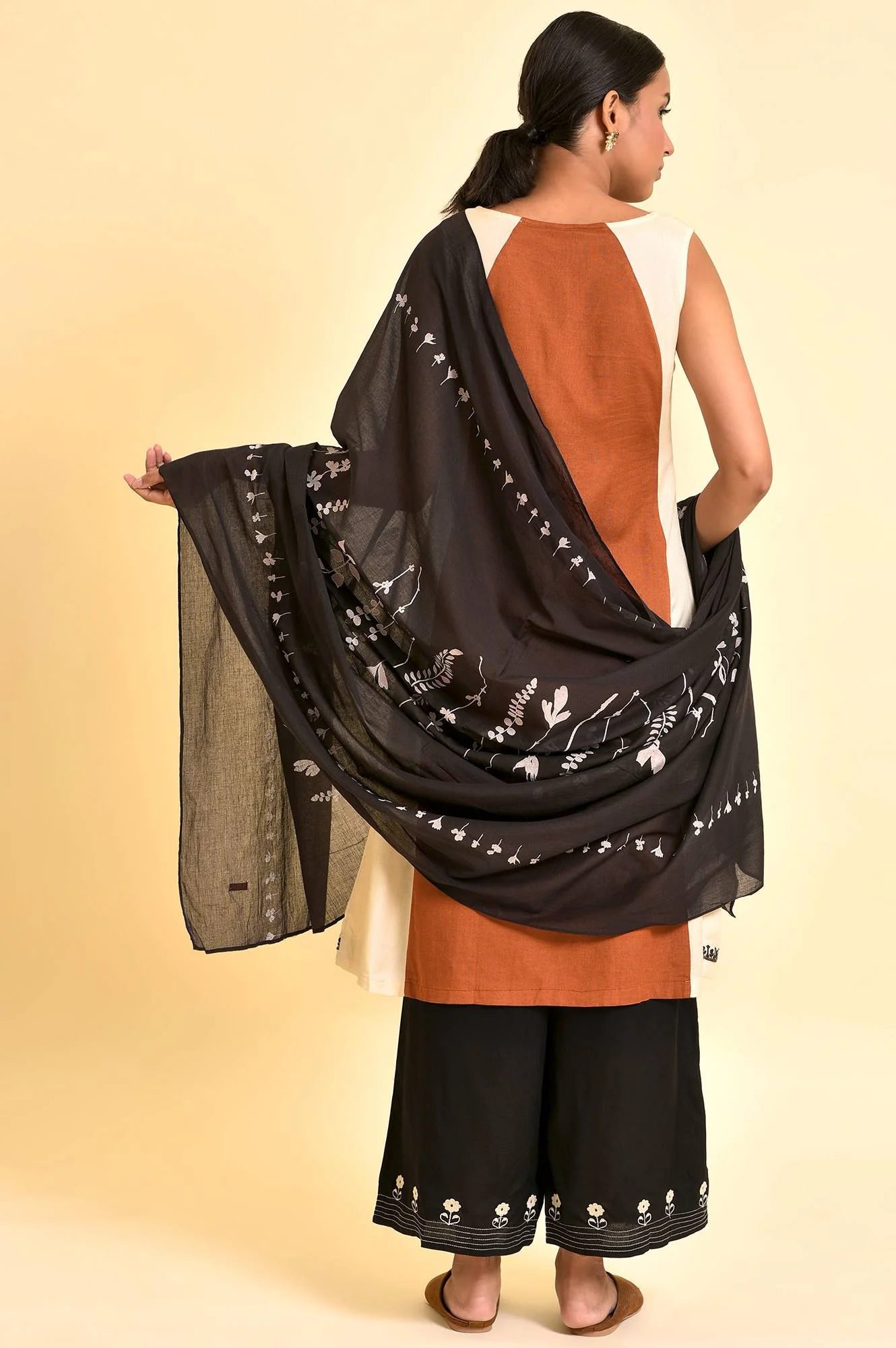 Rust Brown Embroidered Kurta, Parallel Pants And Dupatta Set - Image 3
