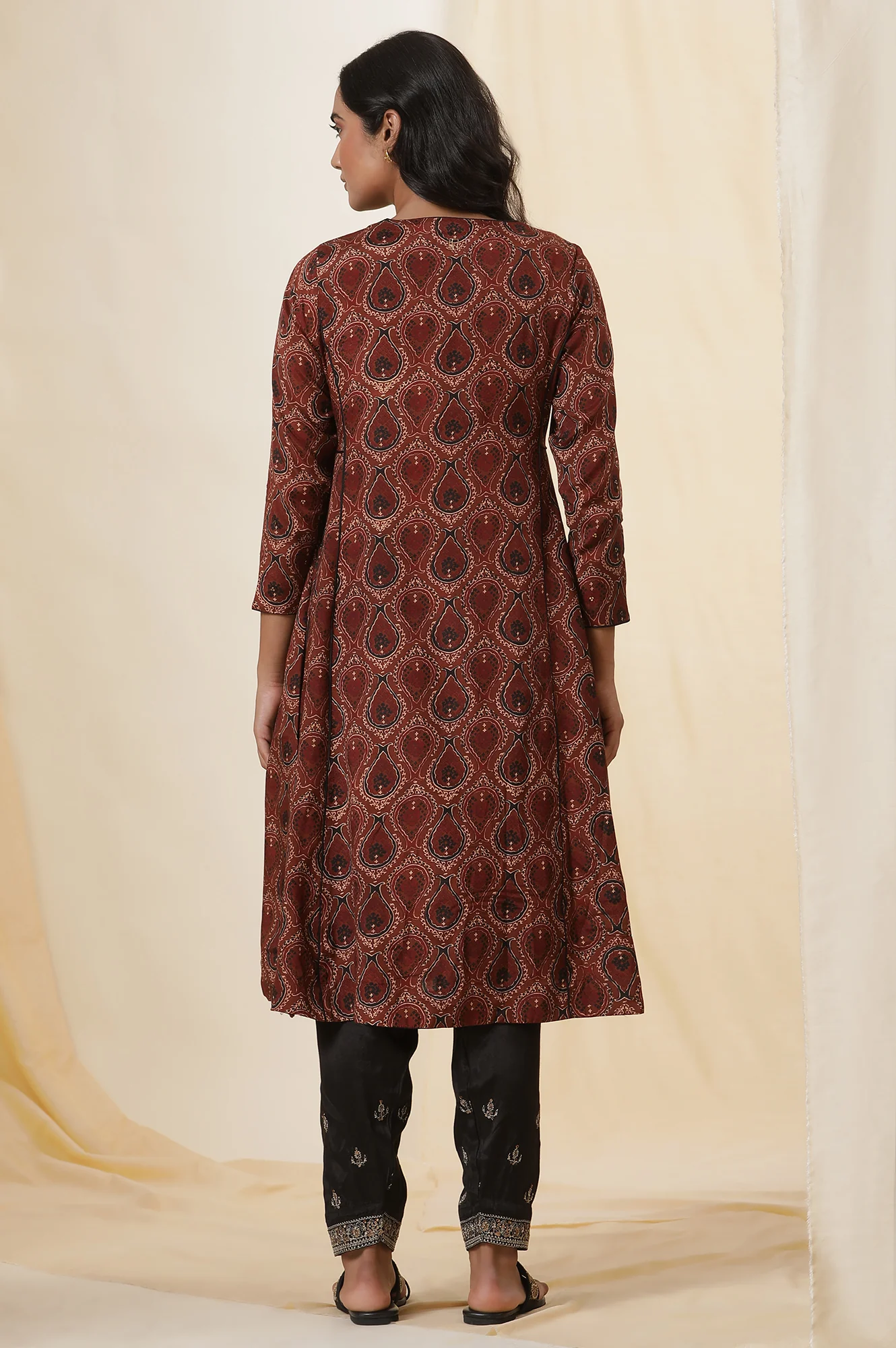 Rusty Brown Ajrakh Flared Kurta - Image 4