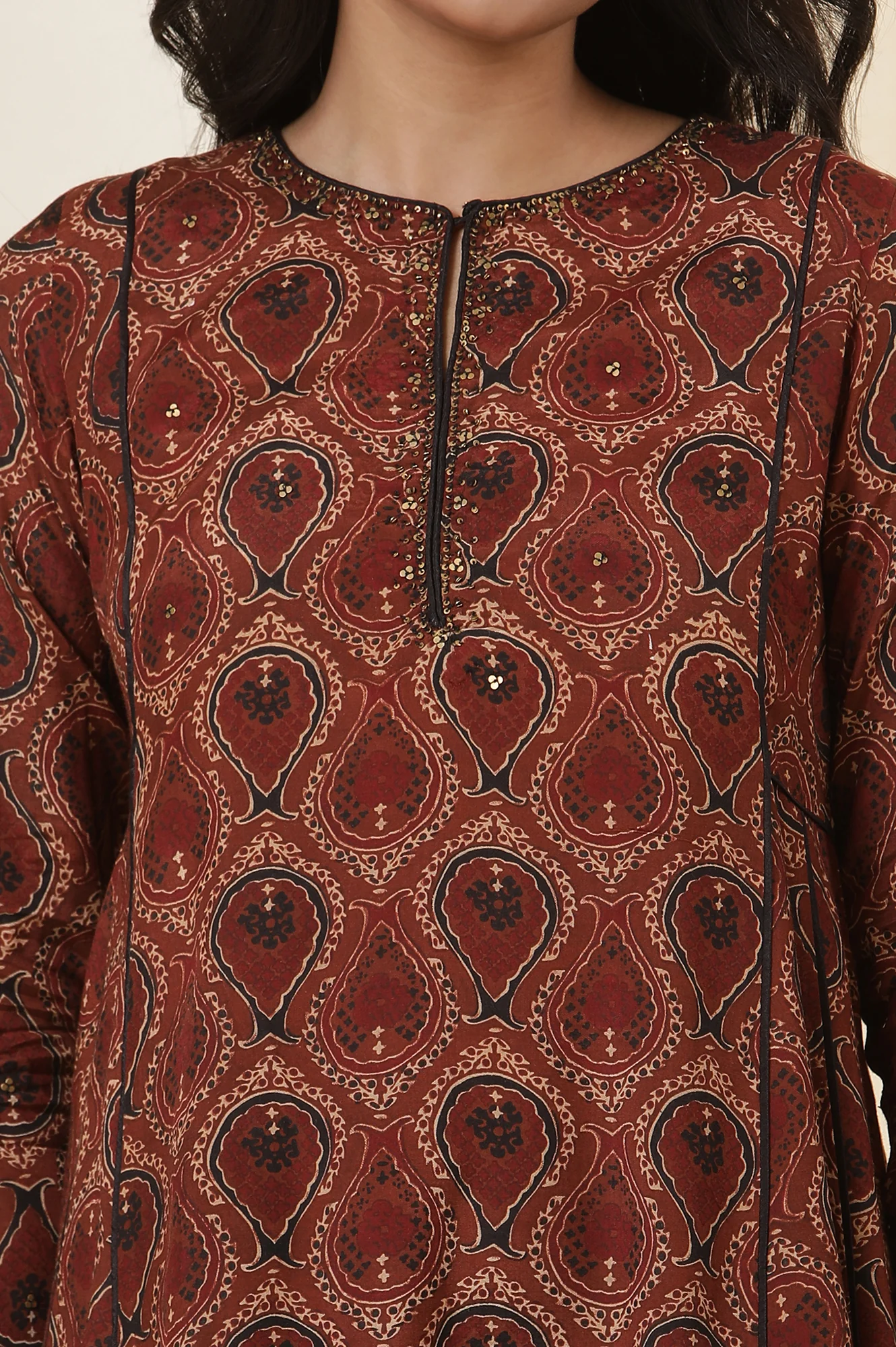 Rusty Brown Ajrakh Flared Kurta - Image 6