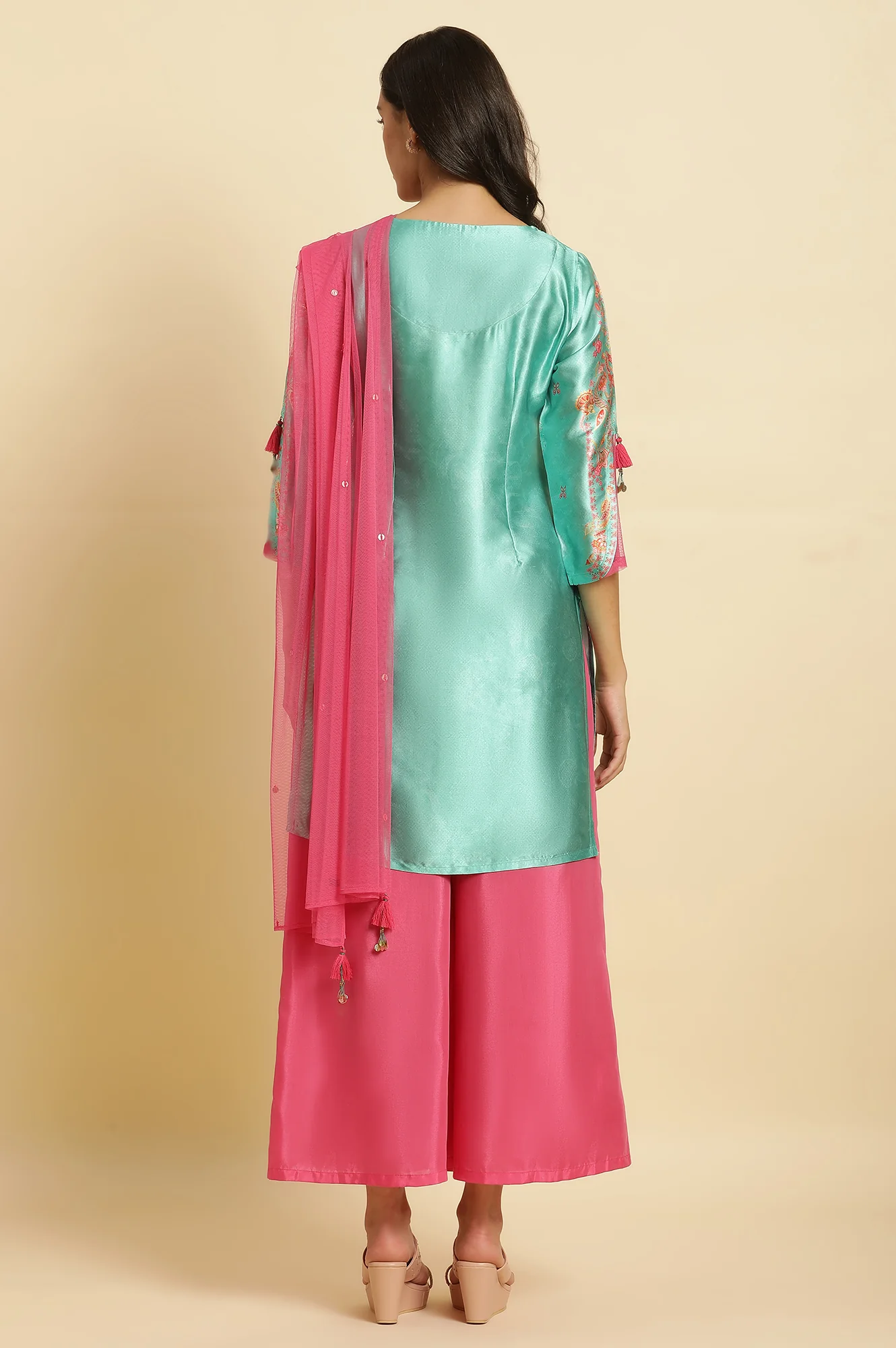 Sea Green Digital Printed Kurta, Pants & Dupatta Set - Image 4