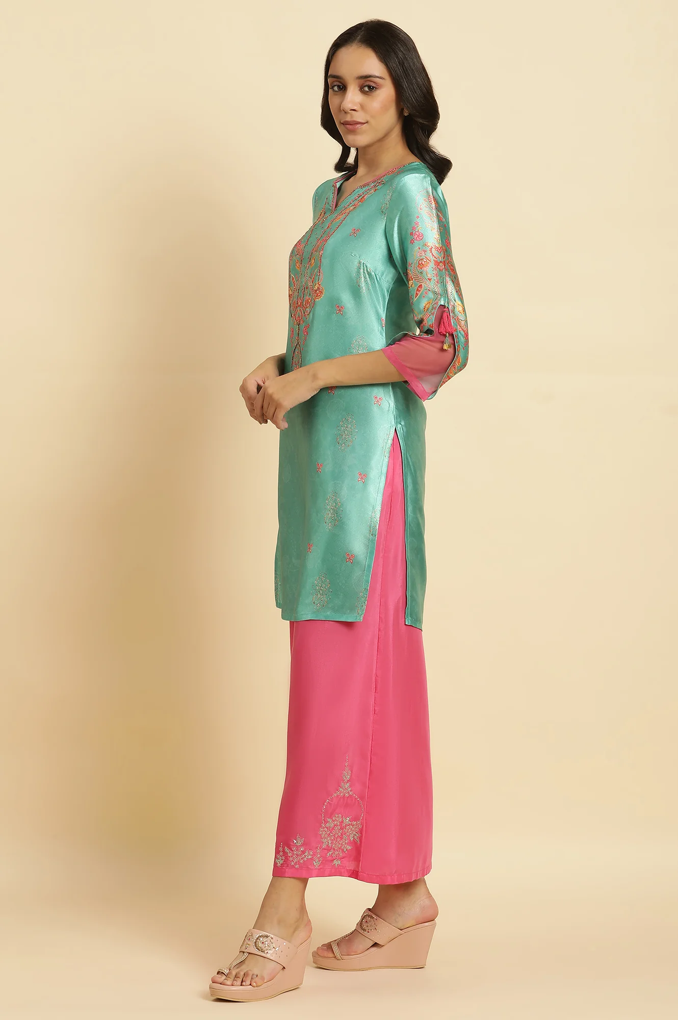 Sea Green Digital Printed Kurta, Pants & Dupatta Set - Image 5