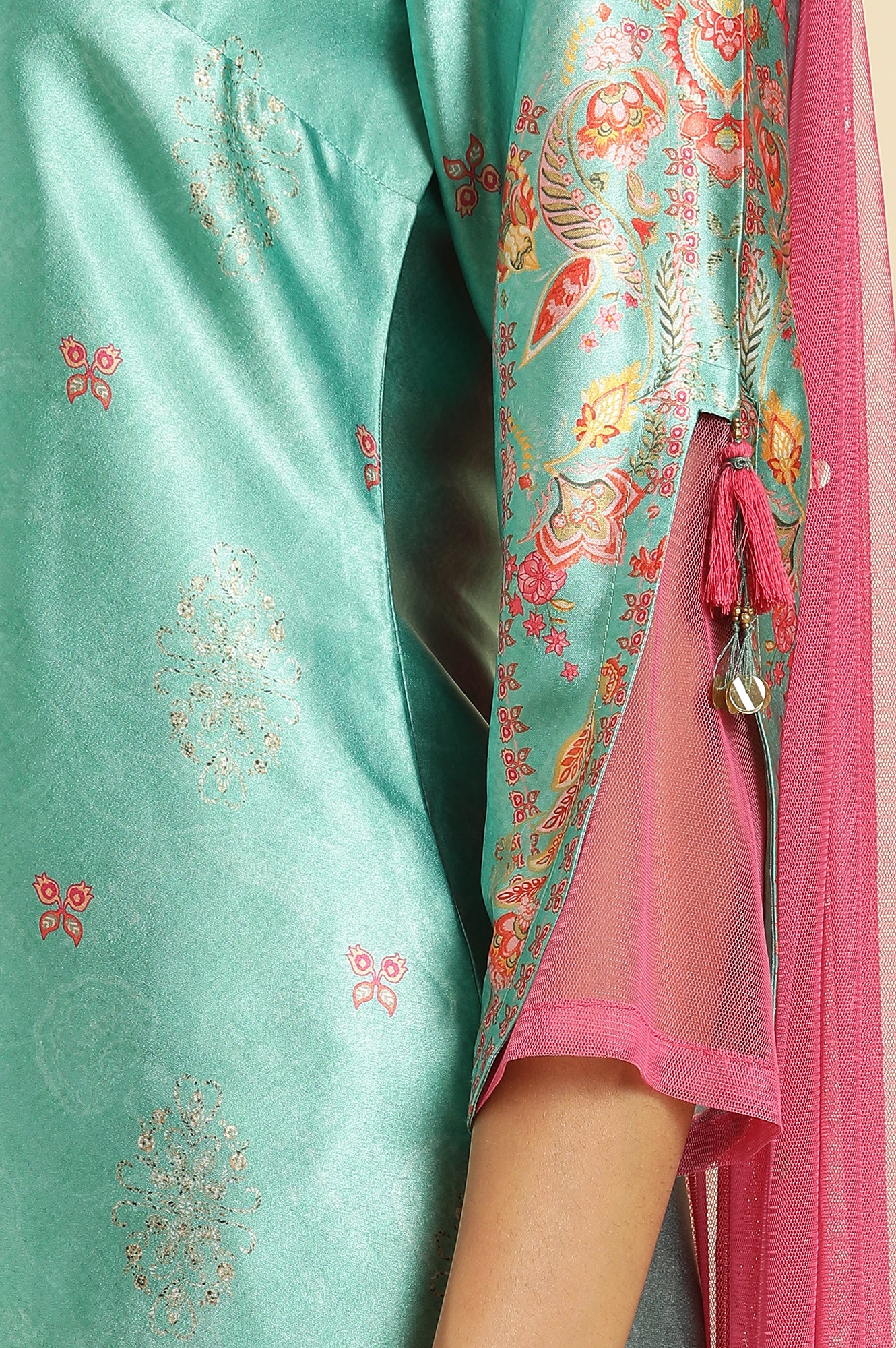 Sea Green Digital Printed Kurta, Pants & Dupatta Set - Image 7