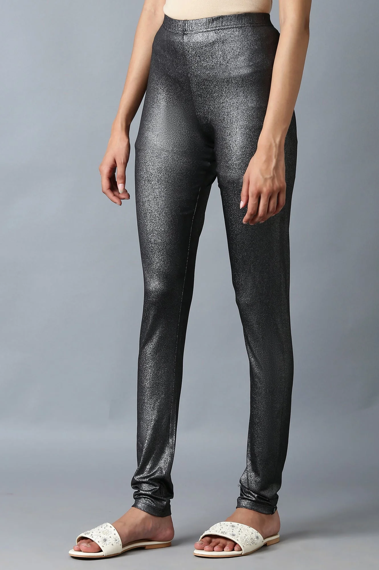 Elleven Women's Shimmer Black Skin Fit Churidar - Image 3