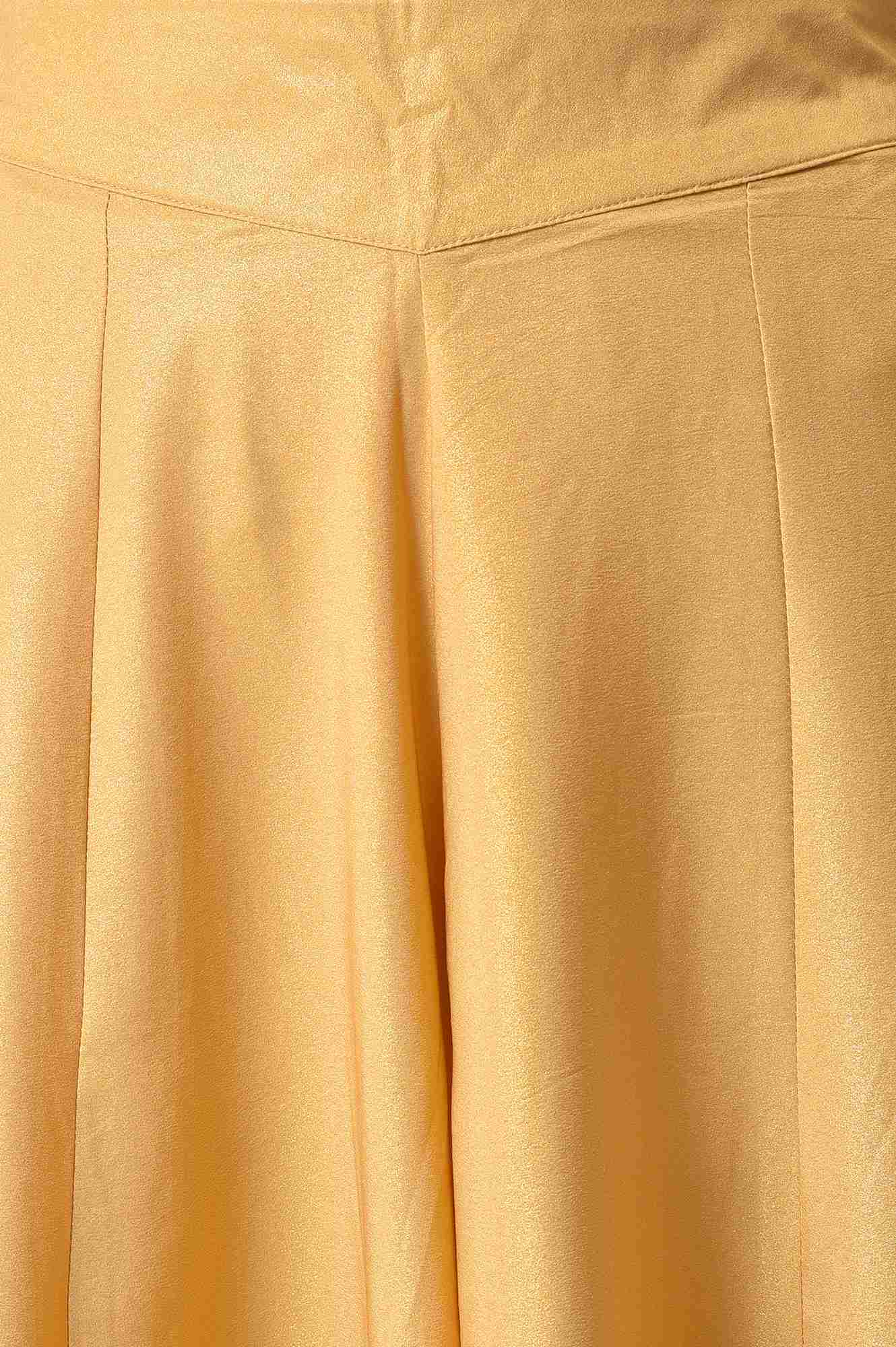 Elleven Women's Gold Solid Flared Woven Palazzo With Side Pockets - Image 6