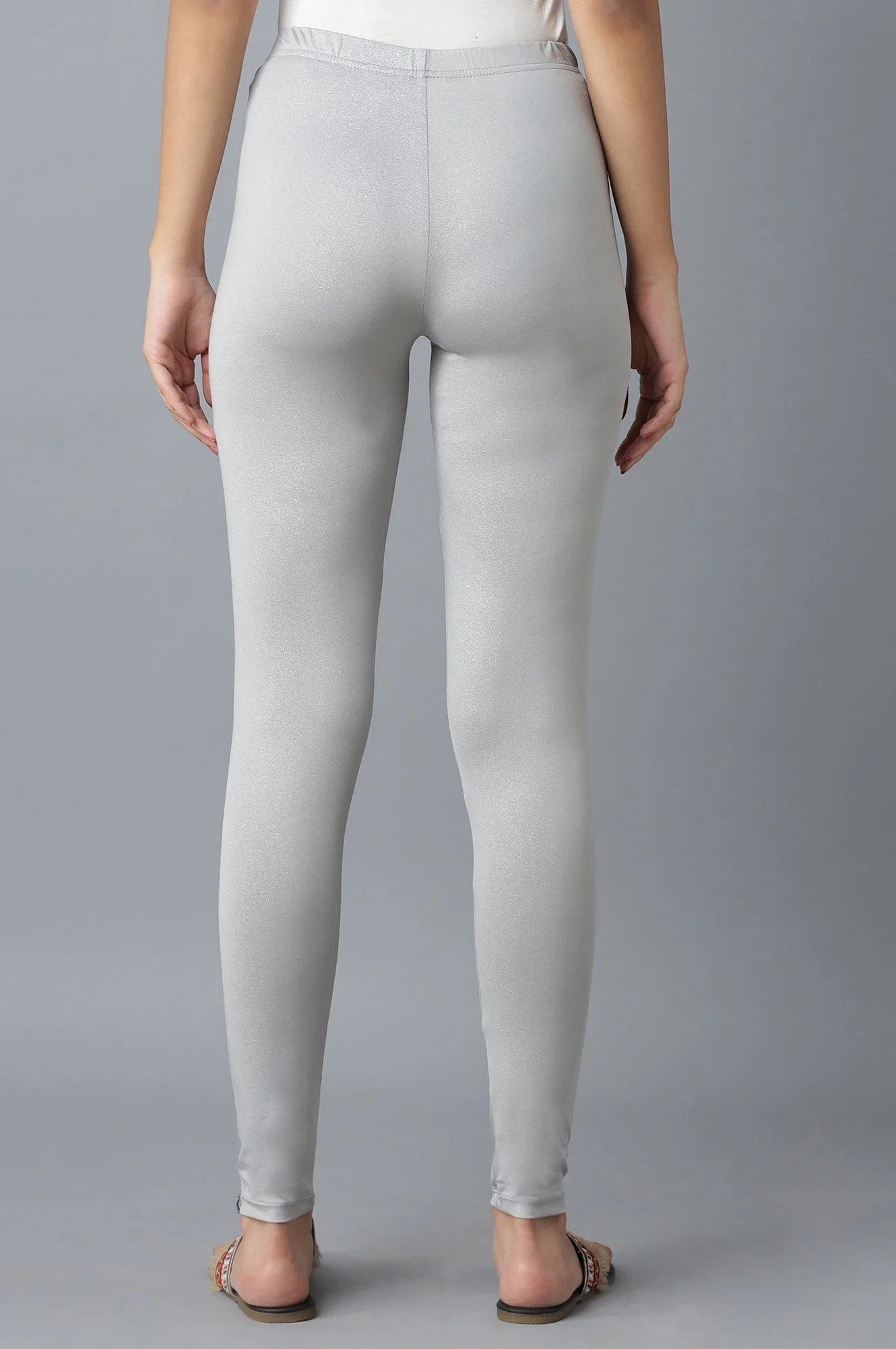 Elleven Women's Silver Solid Skinny Fit Tights With Elasticated Waist - Image 2