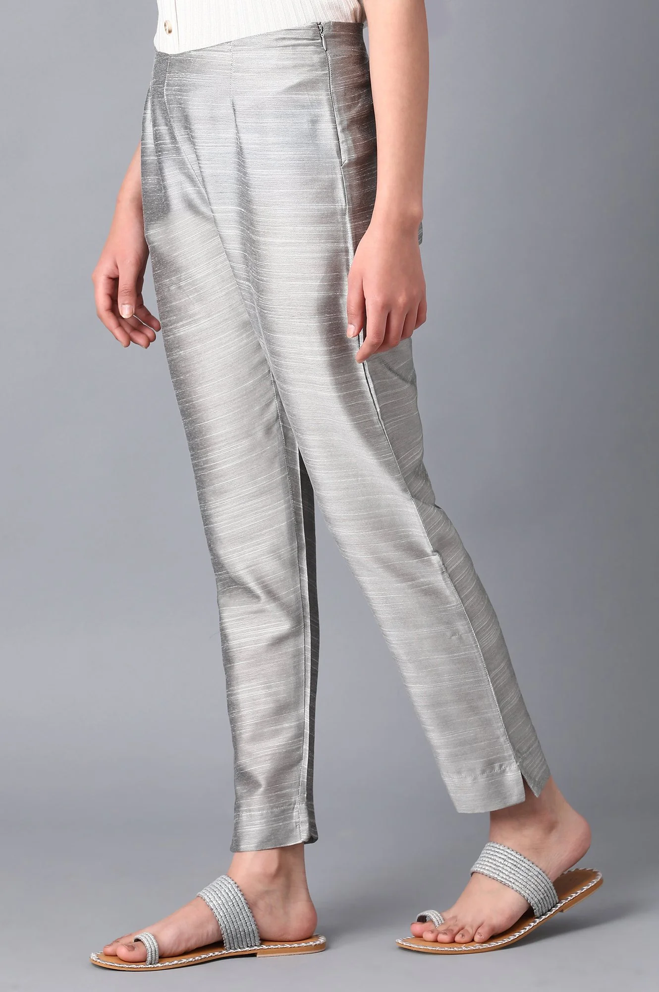 Silver Solid Trousers - Image 3