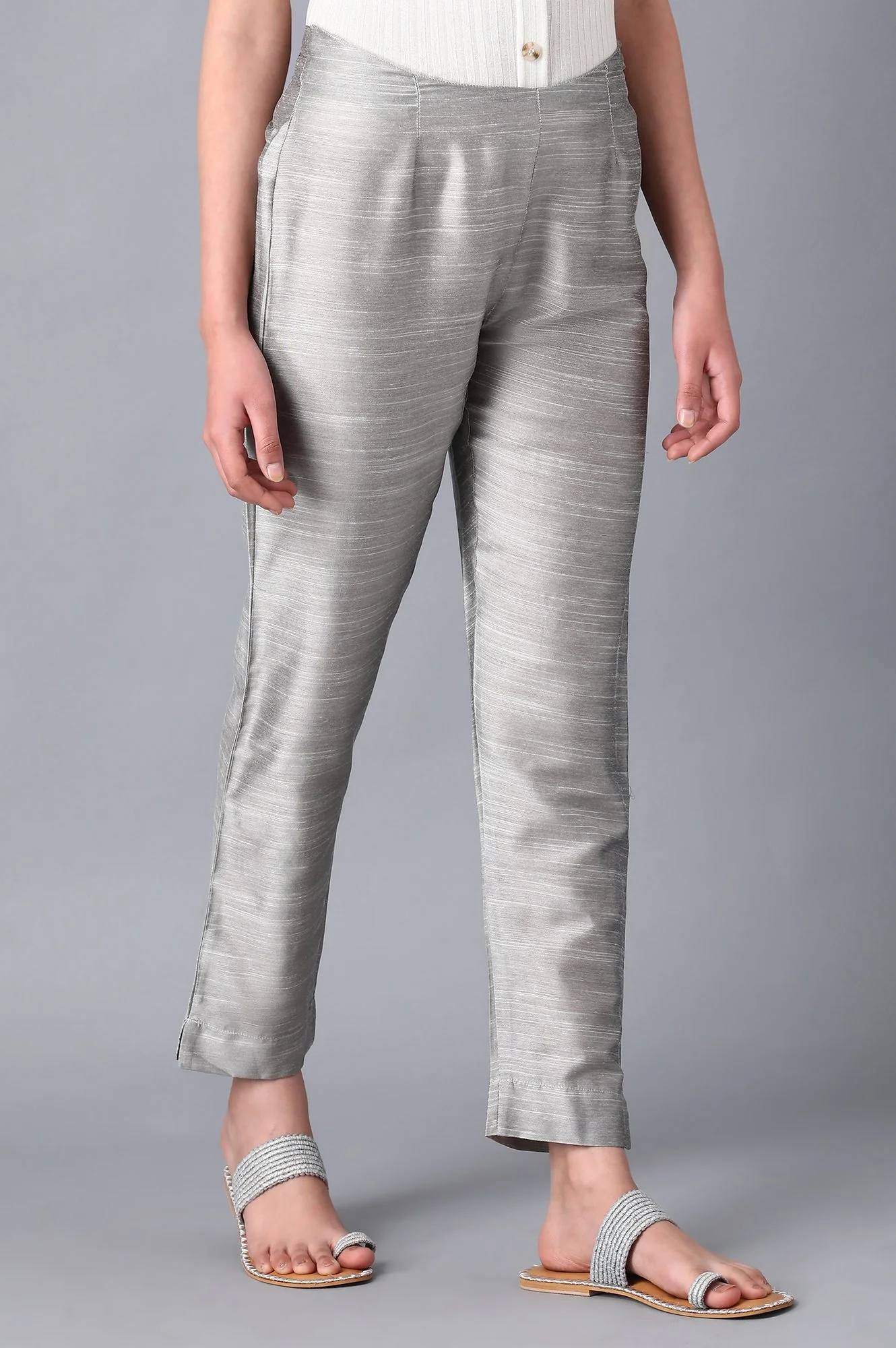 Silver Solid Trousers - Image 4