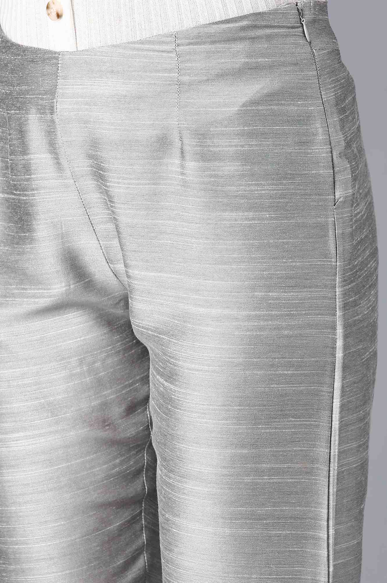 Silver Solid Trousers - Image 6