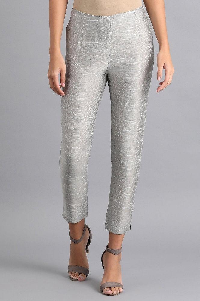 Silver Solid Trousers - Image 2