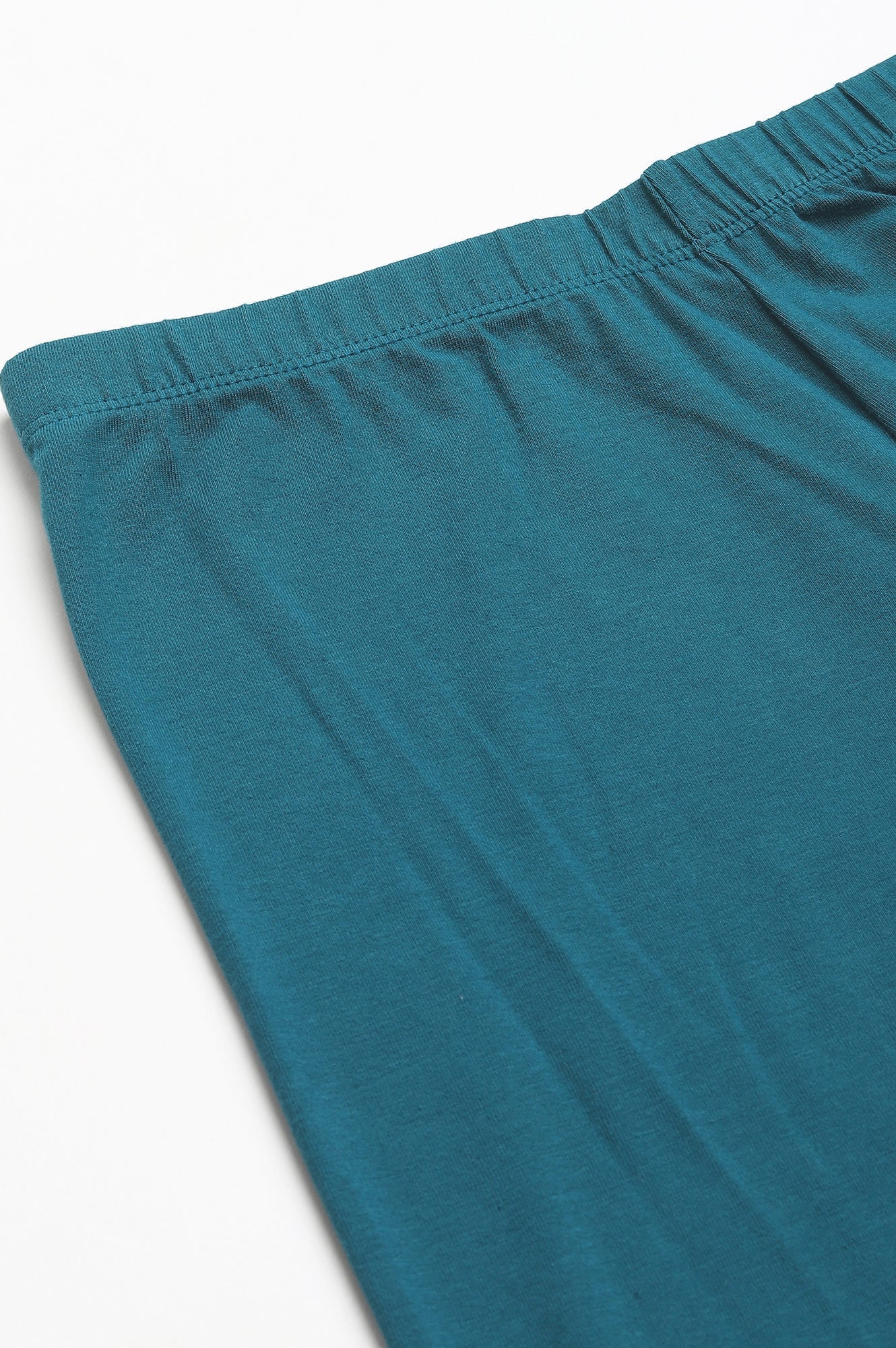 Teal Green Solid Skinny-fit Cotton Tights with Elasticated Waistband - Image 7