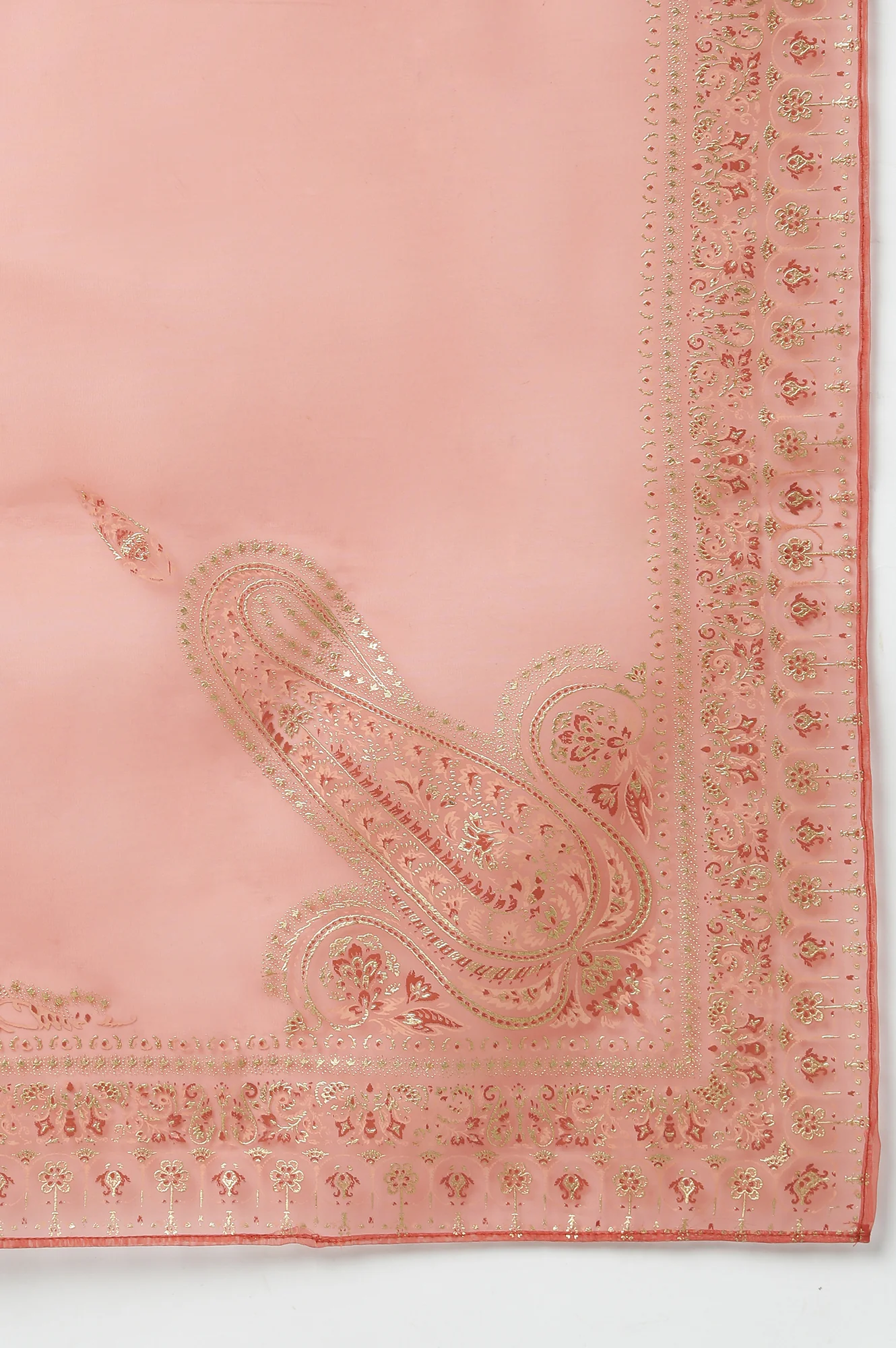 Teal Mashroo Silk kurta With Peach Slim Pants And Dupatta - Image 4