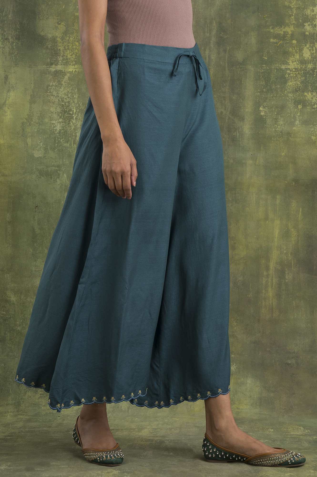 Teal Solid Flared Pants - Image 4