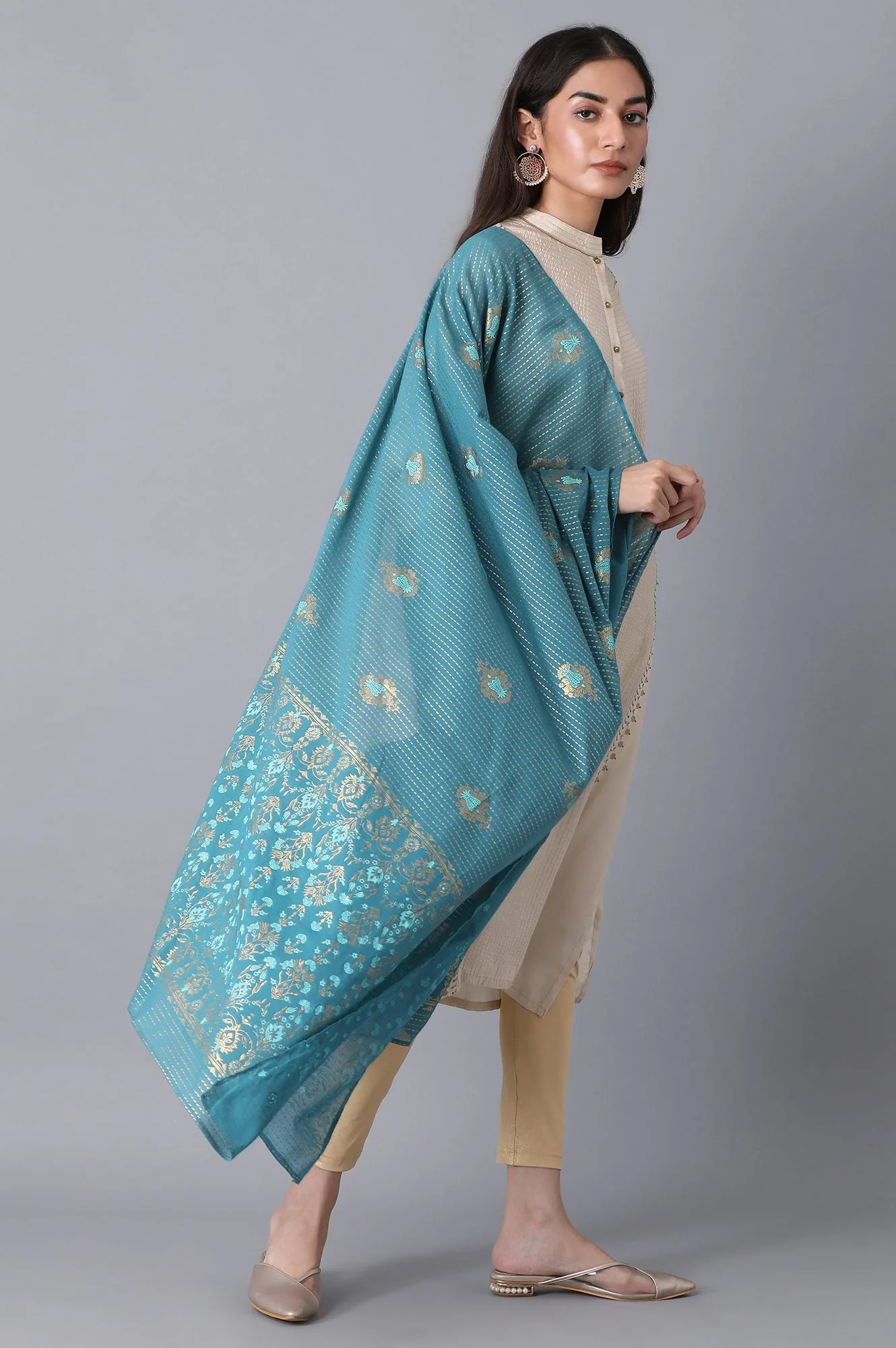Elleven Women's Blue Voile Printed Dupatta - Image 3
