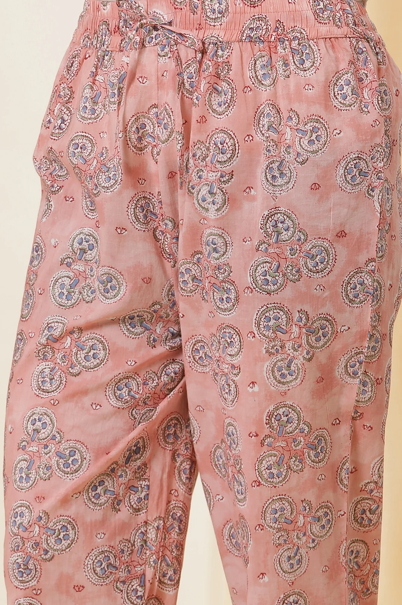 Virtual Pink Hand Block Print Cotton Kurta And Pants Set - Image 9