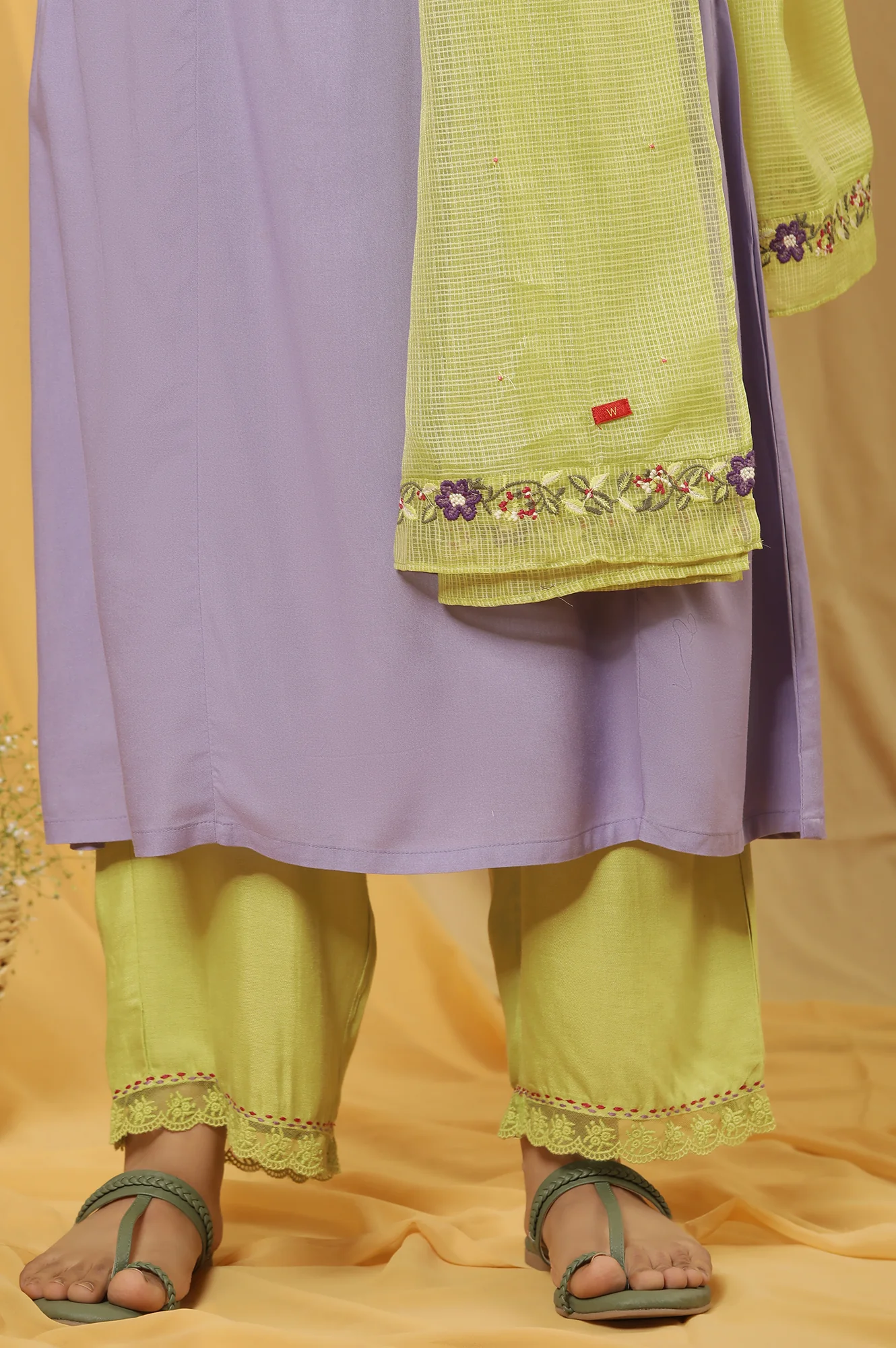 Voilet Embroidered A-Line Kurta, Pants And Dupatta Set - Image 7