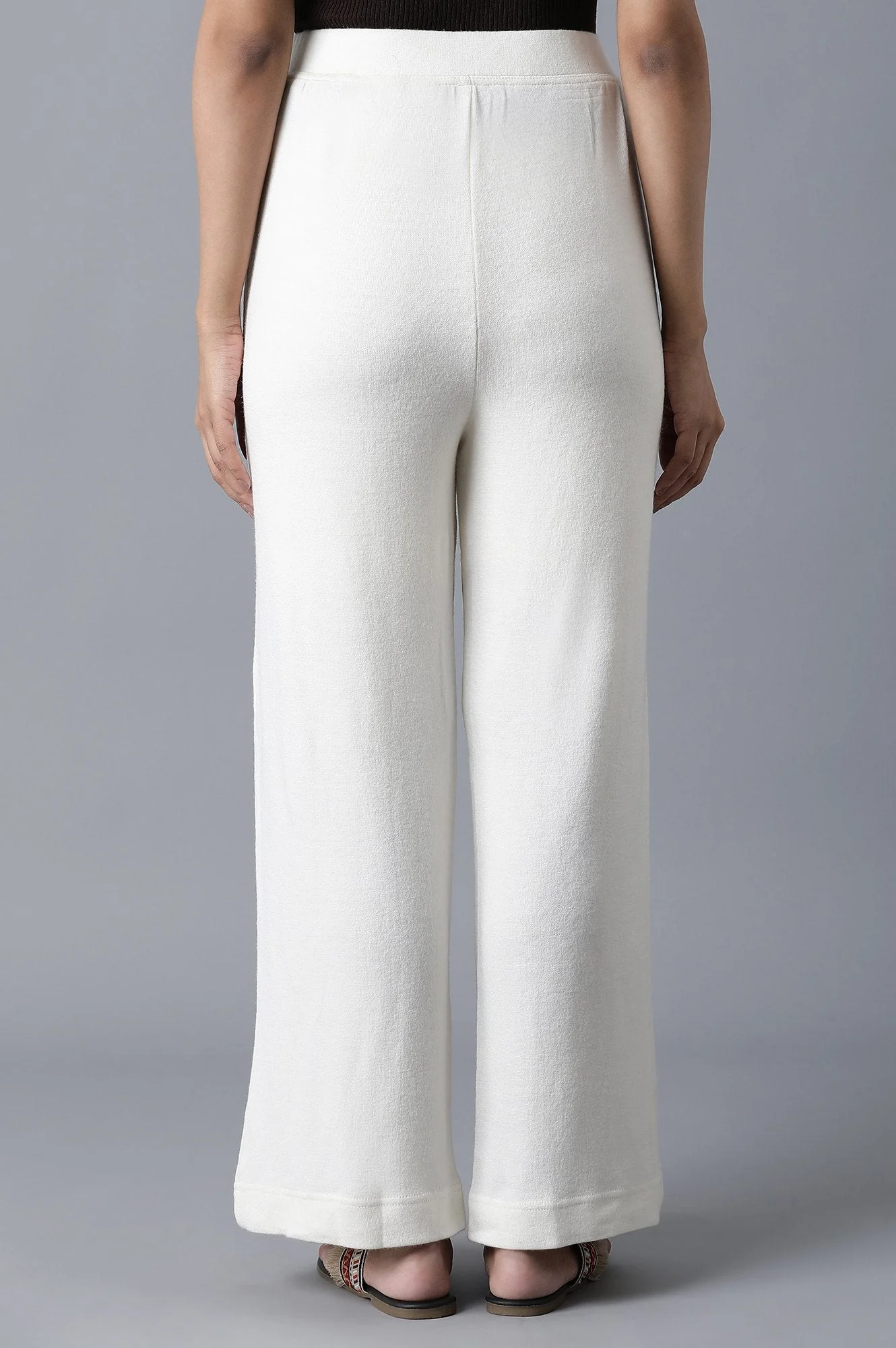 Elleven Women's White Solid Straight Fit Palazzo With Elasticated Waistband - Image 2