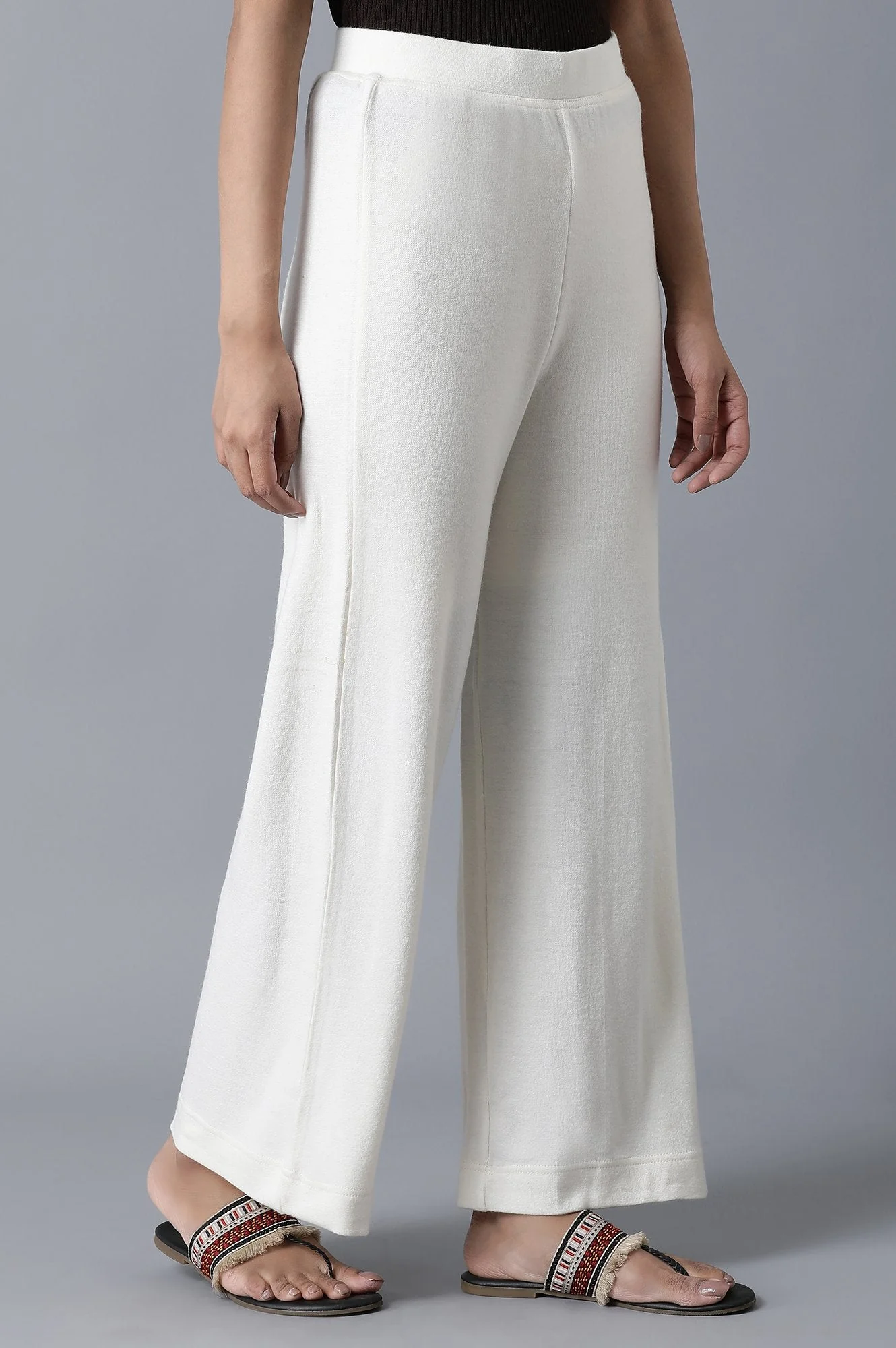Elleven Women's White Solid Straight Fit Palazzo With Elasticated Waistband - Image 4