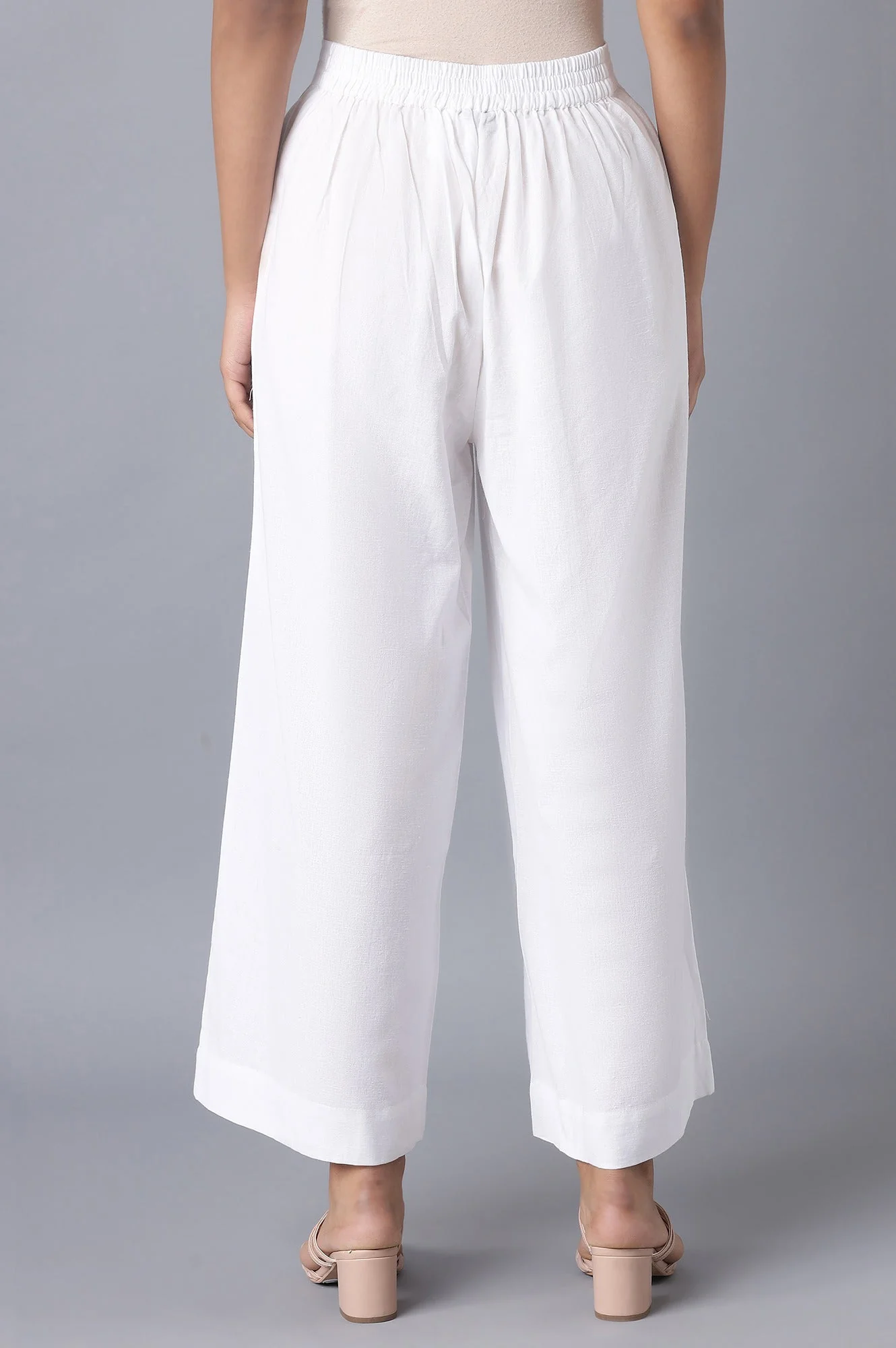 Elleven Women's White Solid Wide Leg Tencel Palazzo With Elasticated Waist - Image 2