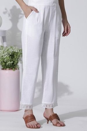 White & Blue Floral Printed Kota Kurta, Pants And Brasso Dupatta - Image 9