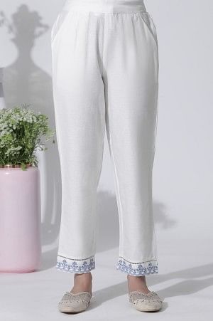 White & Blue Printed Flared Cotton Kurta With Pants Set - Image 8
