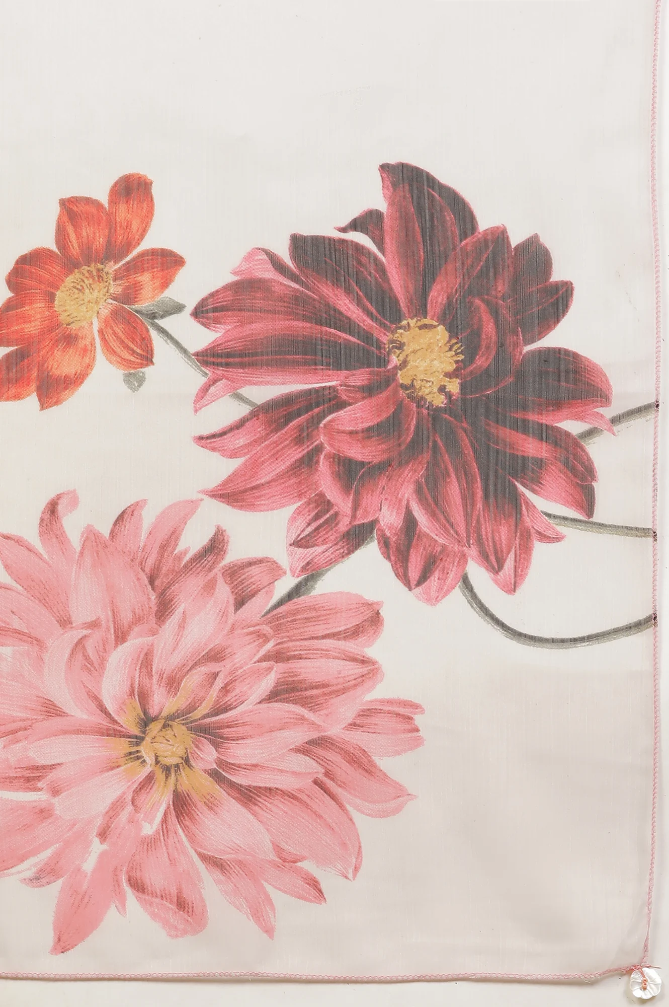 White Bold Floral Printed Dupatta - Image 5