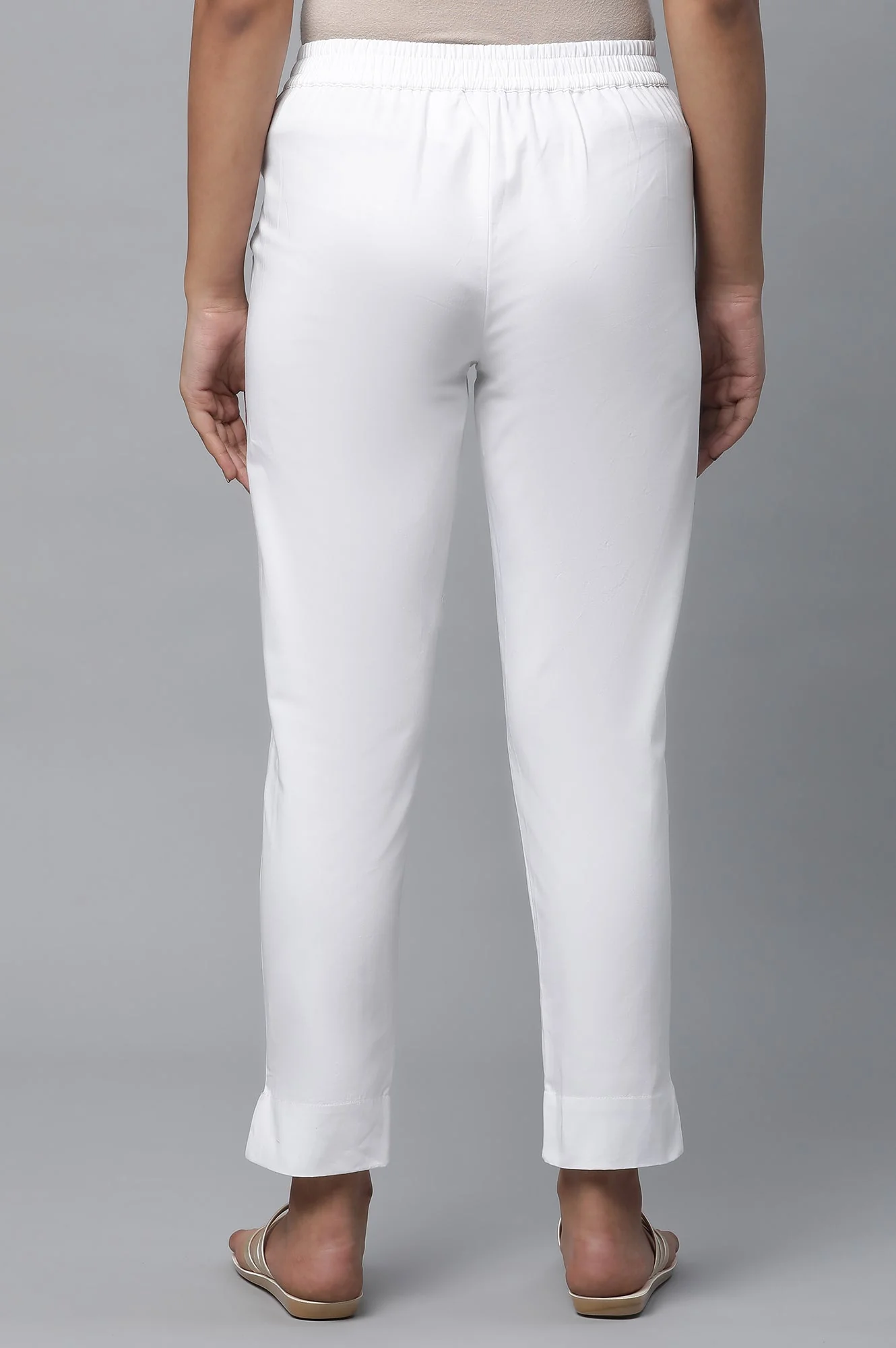 Elleven Women's White Solid Straight Fit Cotton Pants With Elasticated Waist - Image 2