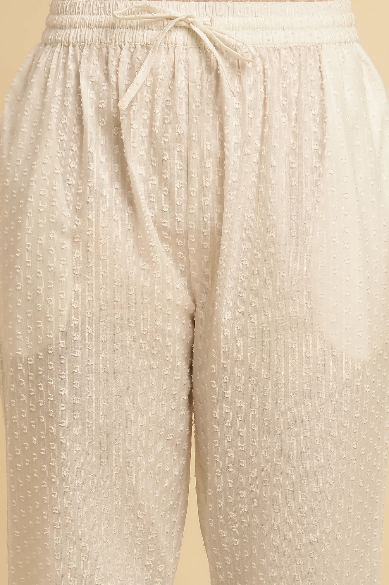 White Cotton Textured Kurta, Pants And Dupatta Set - Image 8