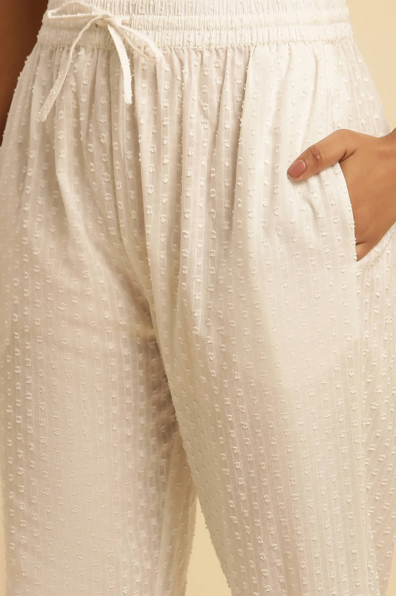 White Cotton Textured Kurta, Pants And Dupatta Set - Image 9