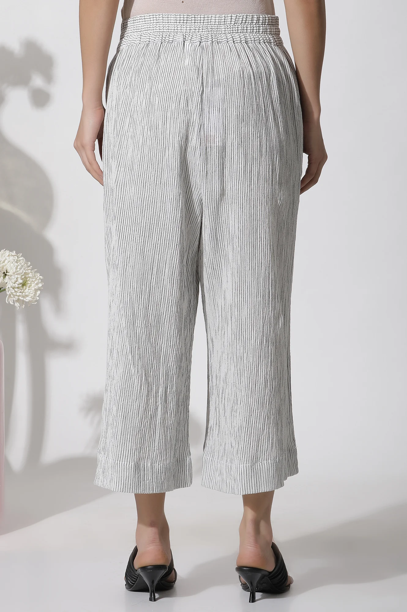 White Cropped Cotton Flared Pants - Image 2