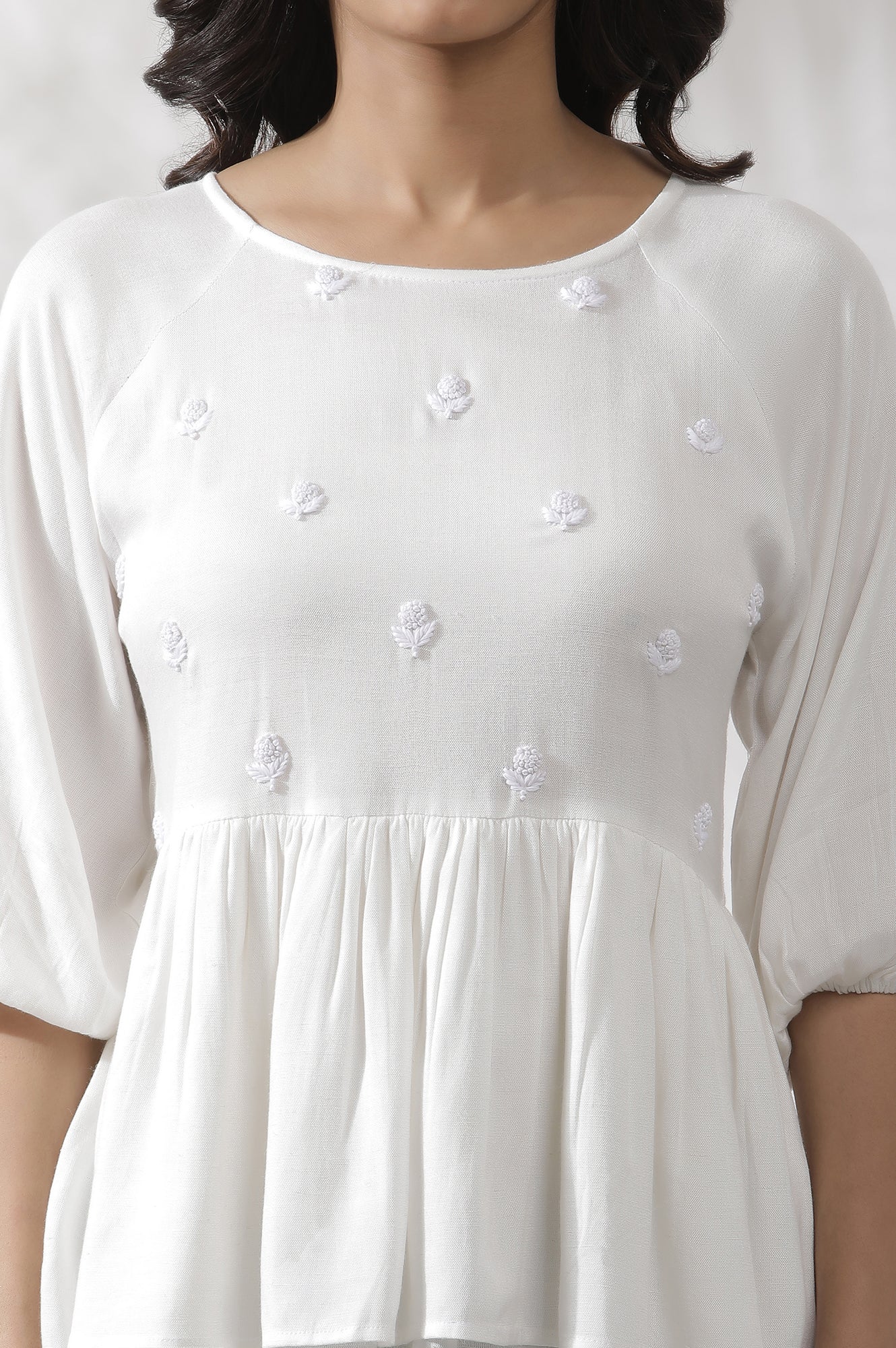White Embroidered Peplum Top - Image 6