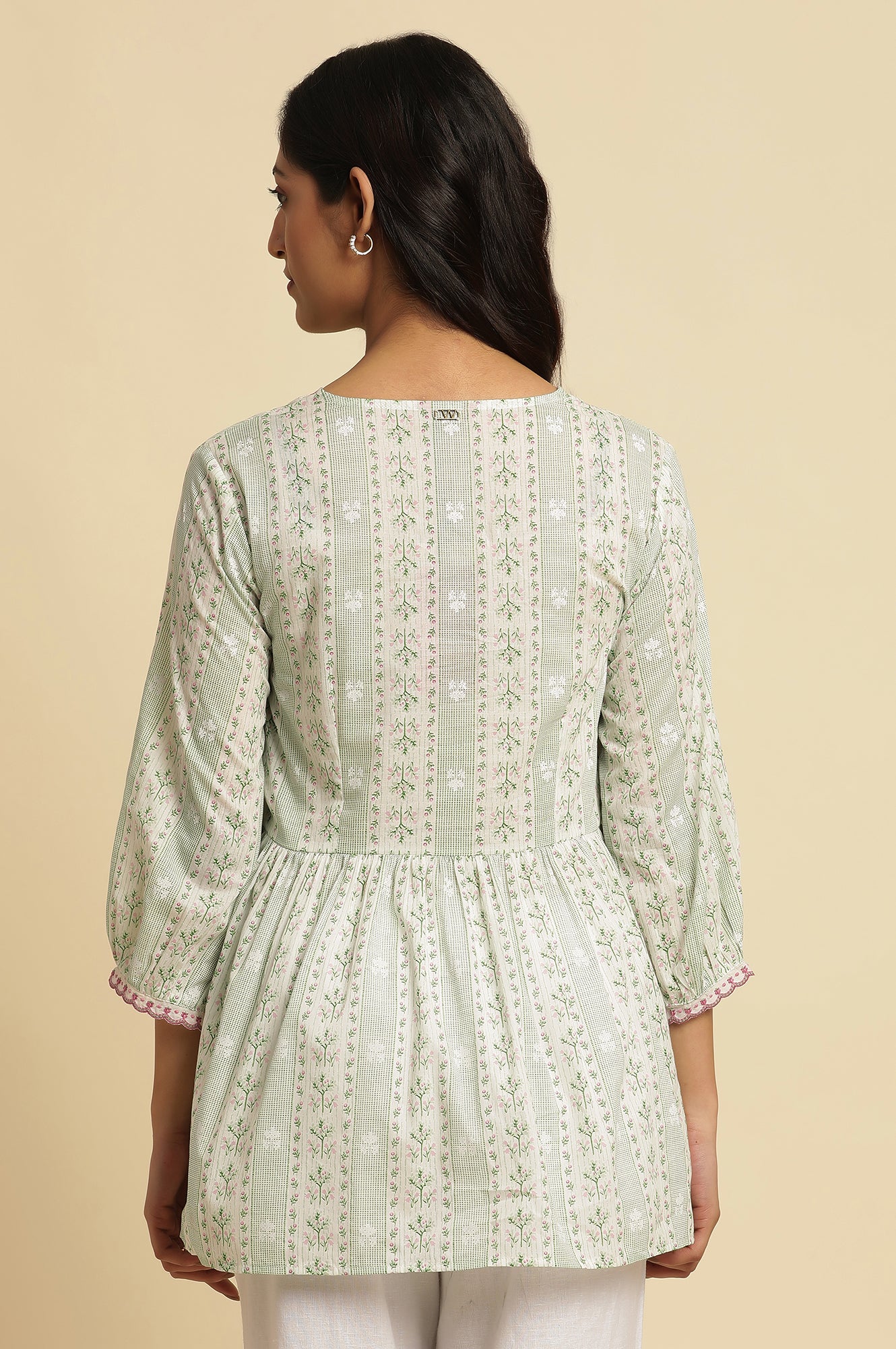 White Floral Printed Gathered Top - Image 3
