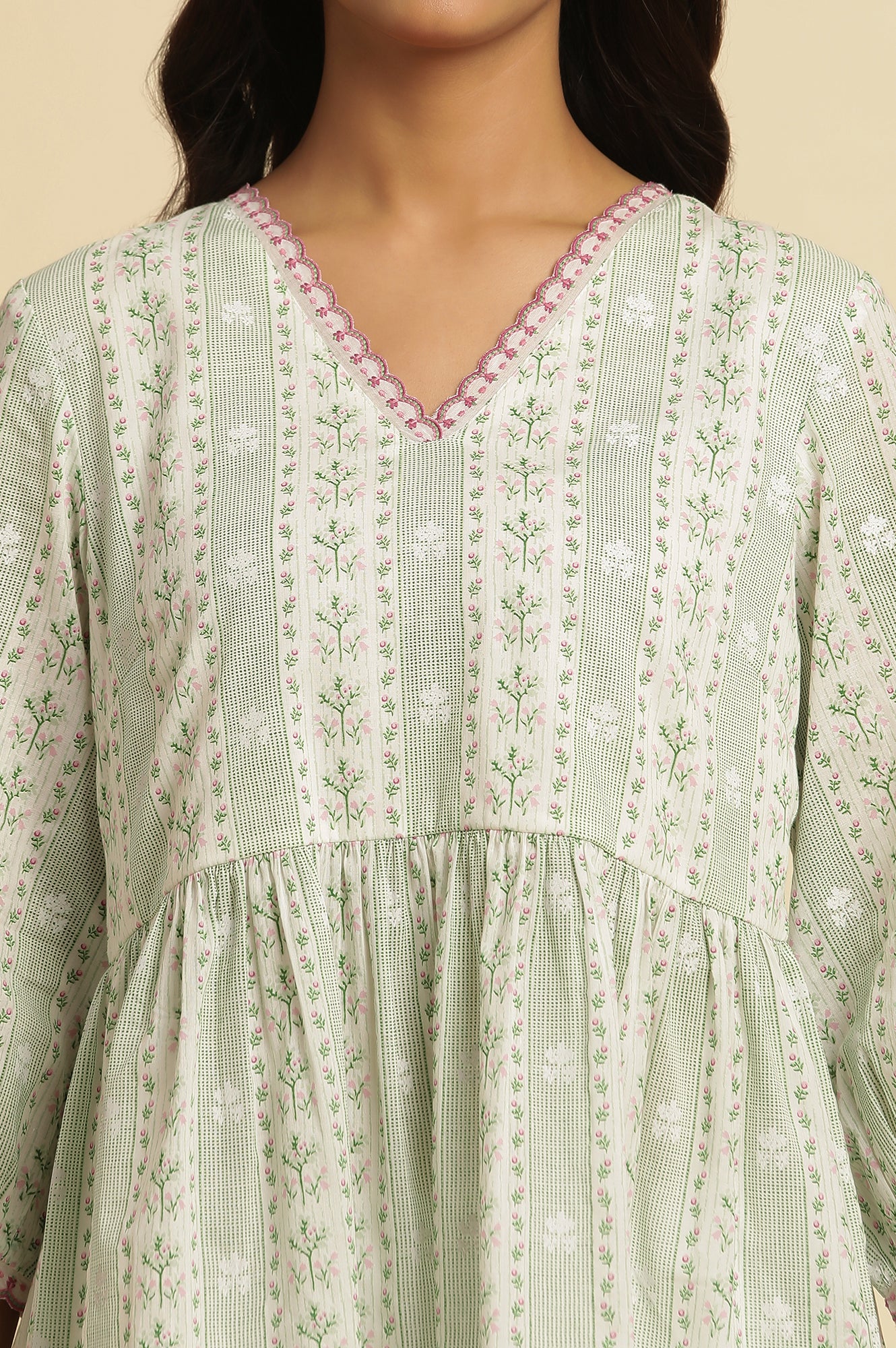 White Floral Printed Gathered Top - Image 6