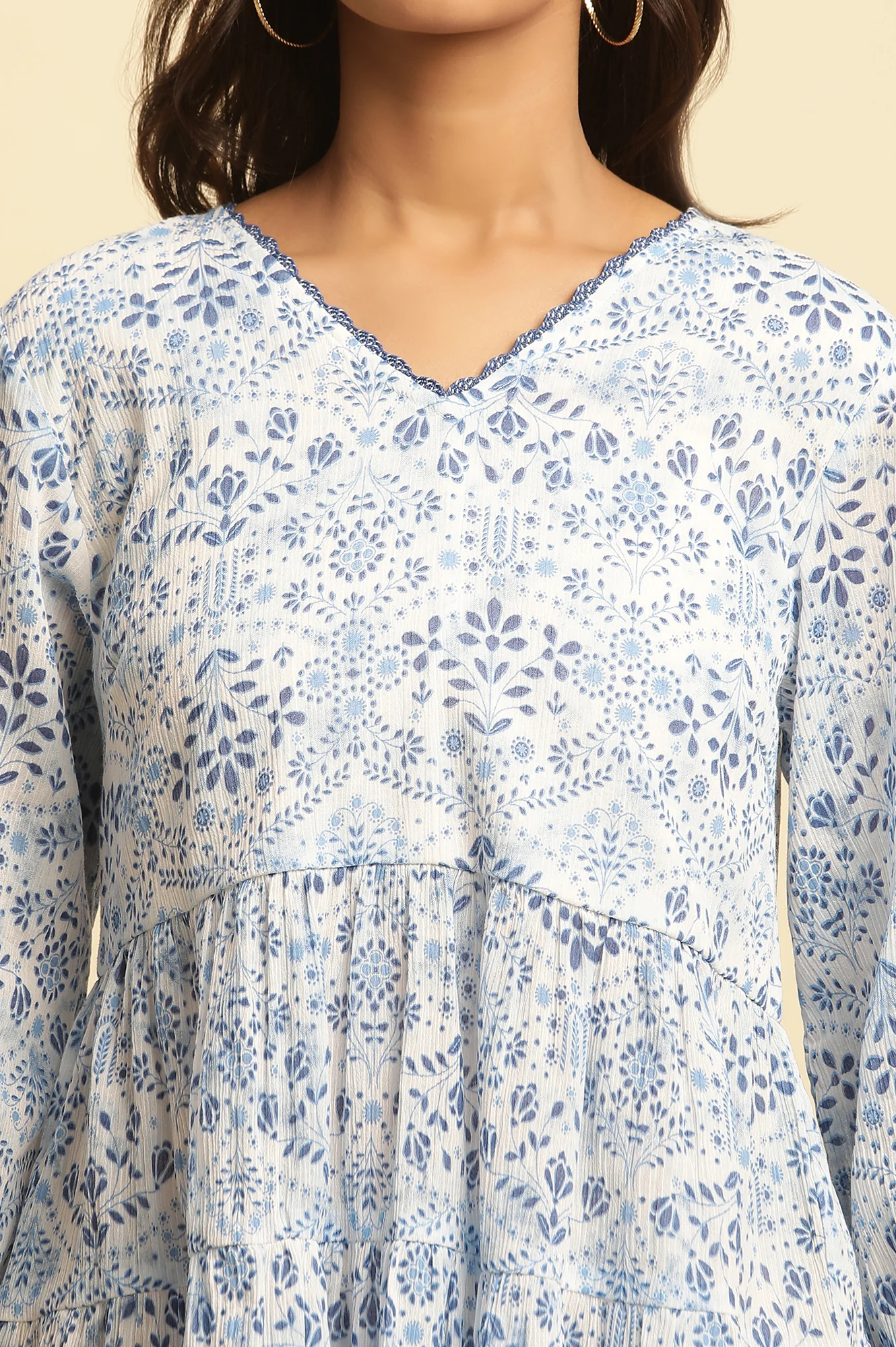 White Floral Printed Gathered Top - Image 6
