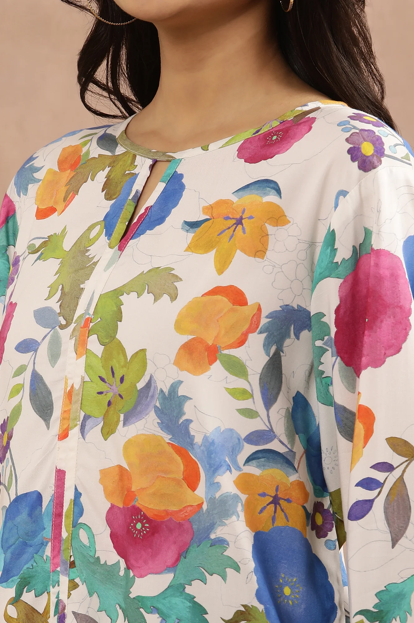White Floral Printed Western Top - Image 7