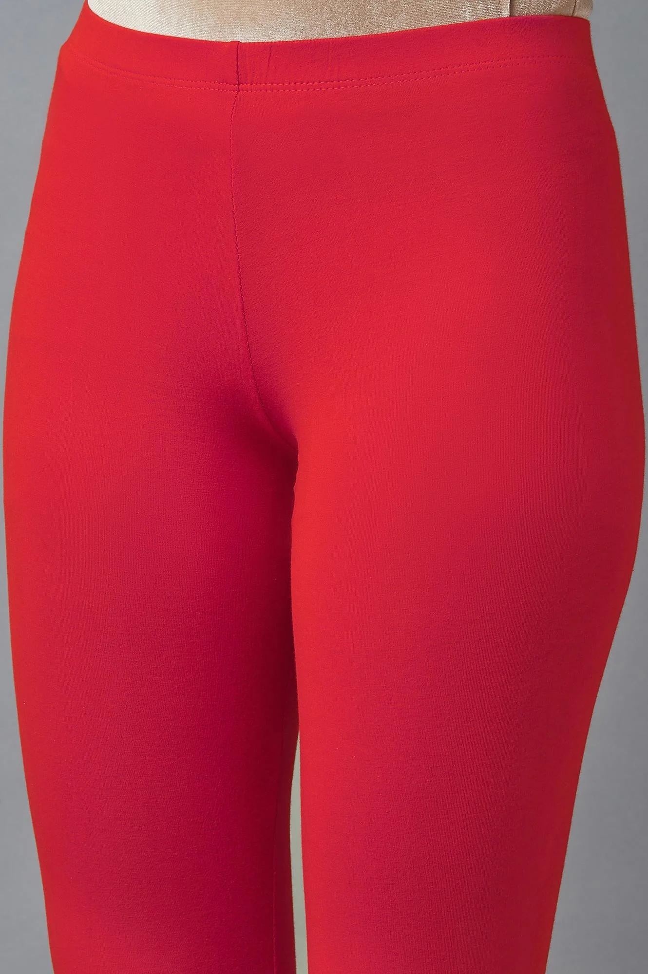 Elleven Women's Red Solid Skinny Fit Cotton Tights With Elasticated Waist - Image 6
