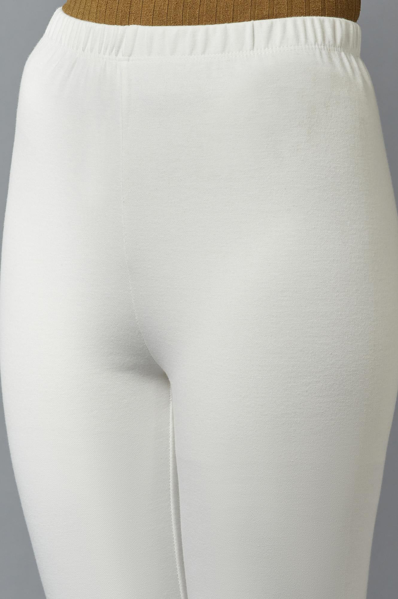 Elleven Women's White Solid Skinny Fit Cotton Tights With Elasticated Waistband - Image 6