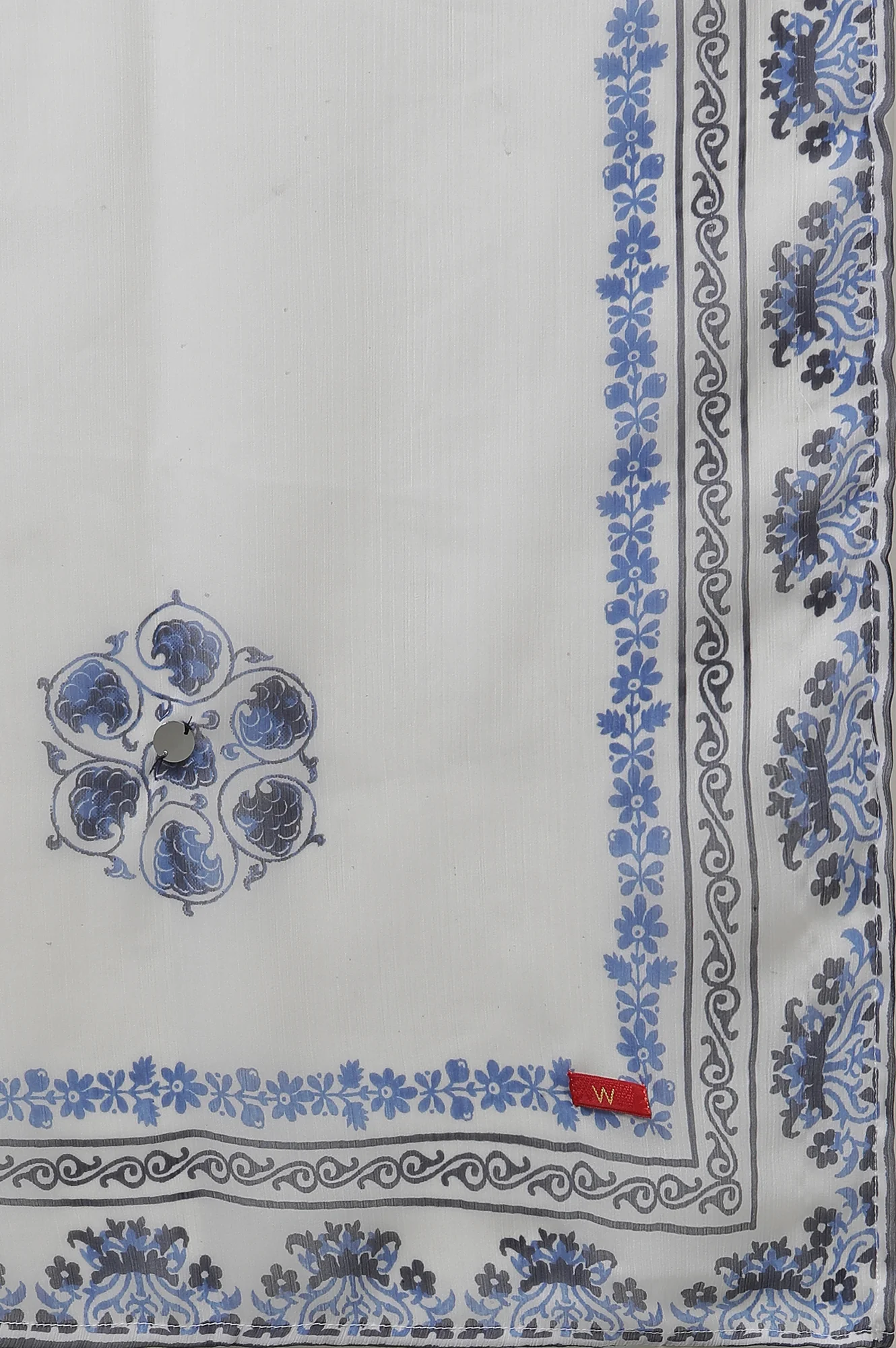 White Printed Kurta With Embroidery, Pants And Dupatta Set - Image 10