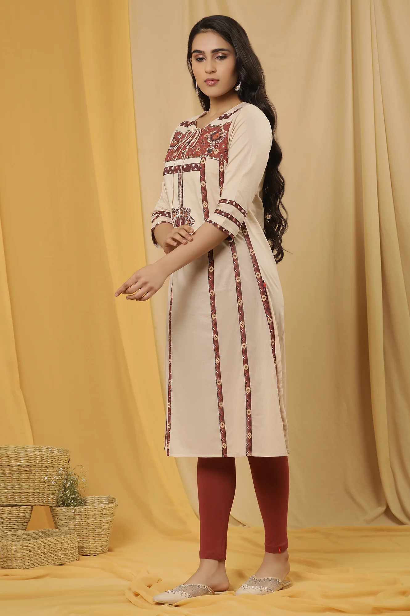 White Printed Summer Kurta, Tights And Dupatta Set - Image 3