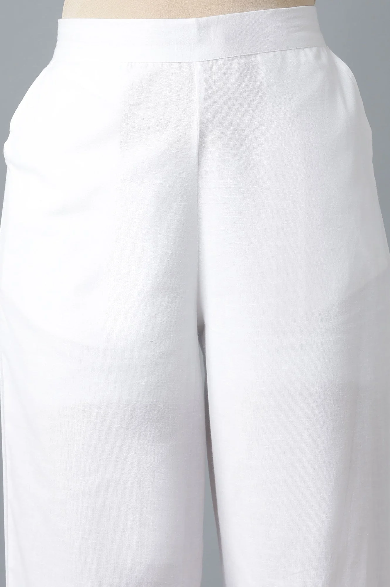 Elleven Women's White Solid Wide Leg Cotton Palazzo With Roll Up Hem - Image 6