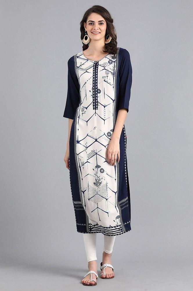White Round Neck Printed kurta - Image 2