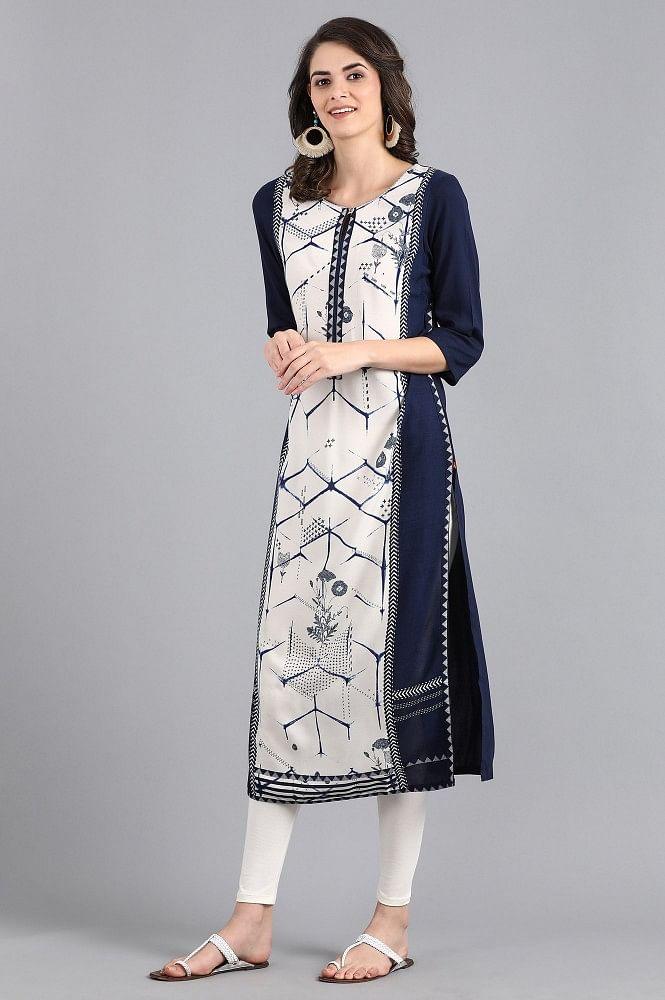 White Round Neck Printed kurta - Image 3
